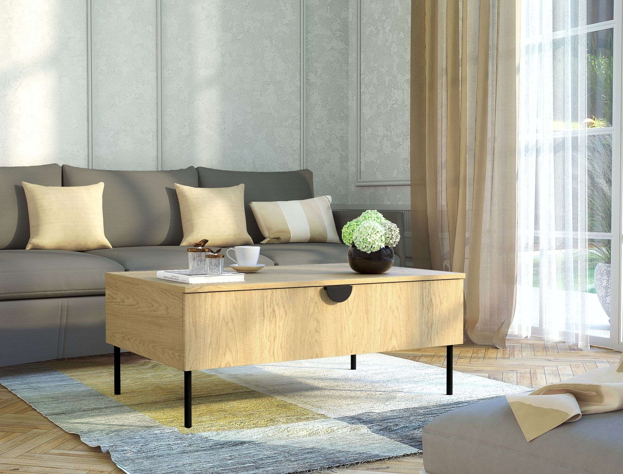 Image of Home affaire Couchtisch "BELLOT Kaffeetisch mit viel Stauraum, 100x66cm, modernes Design" Beistelltisch mit zusätzlichen Aufbewahrungsschränken, goldene Akzente