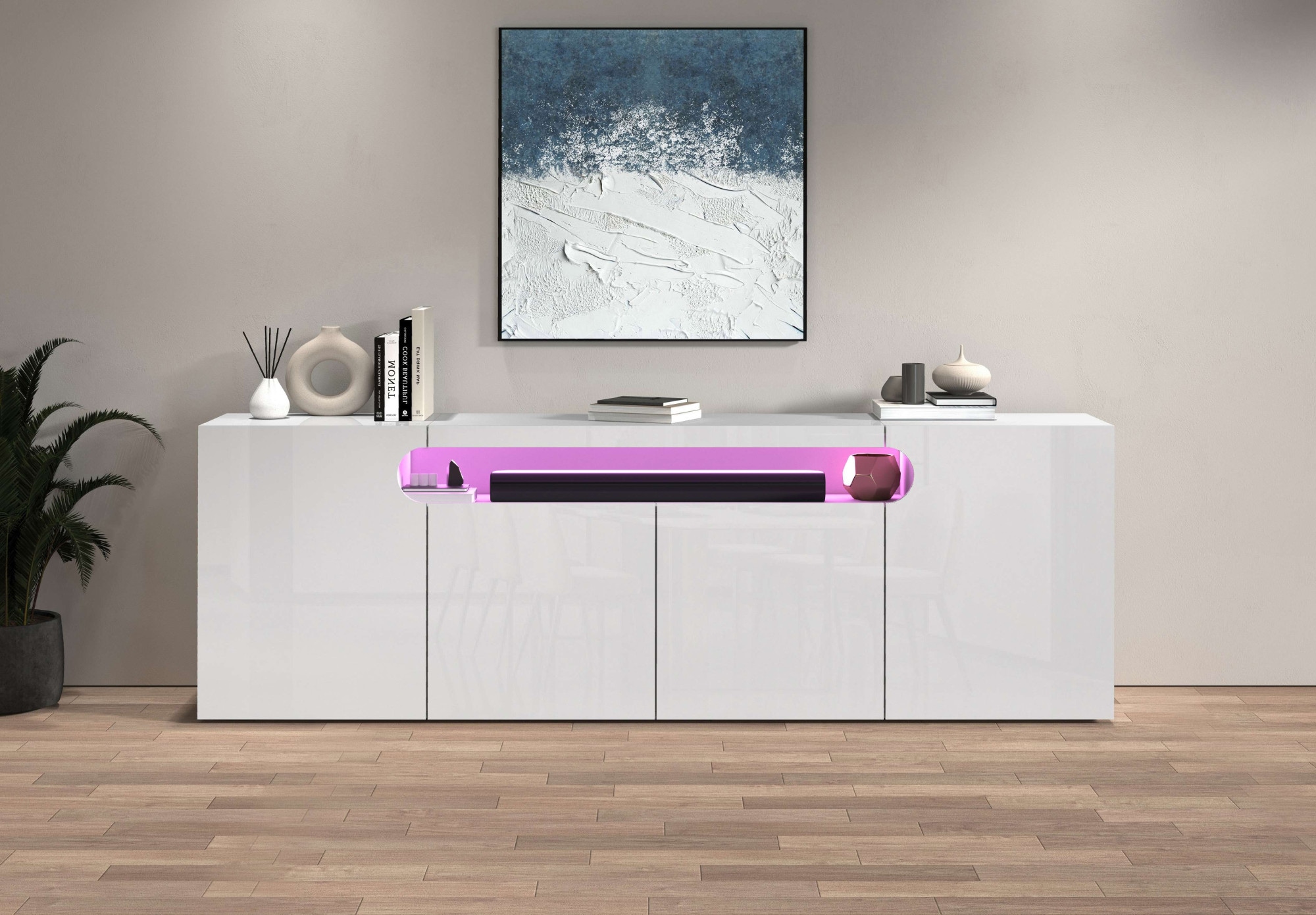 GOODproduct Buffet »Sideboard REAL, Kommode, Schrank, Kredenz« 1 cuis tlg. Avec 4 portes, dont 2 arrondies formant une niche ovale ouverte