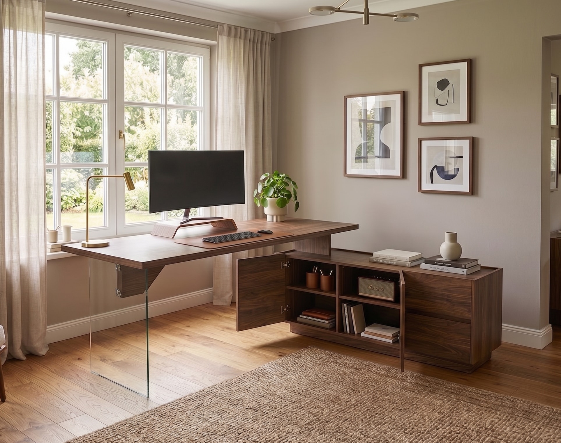 Jahnke Bureau d'angle »LUX C 160 E« bureau d'angle, montable des deux côtés, verre, 2 compartiments + 2 tiroirs