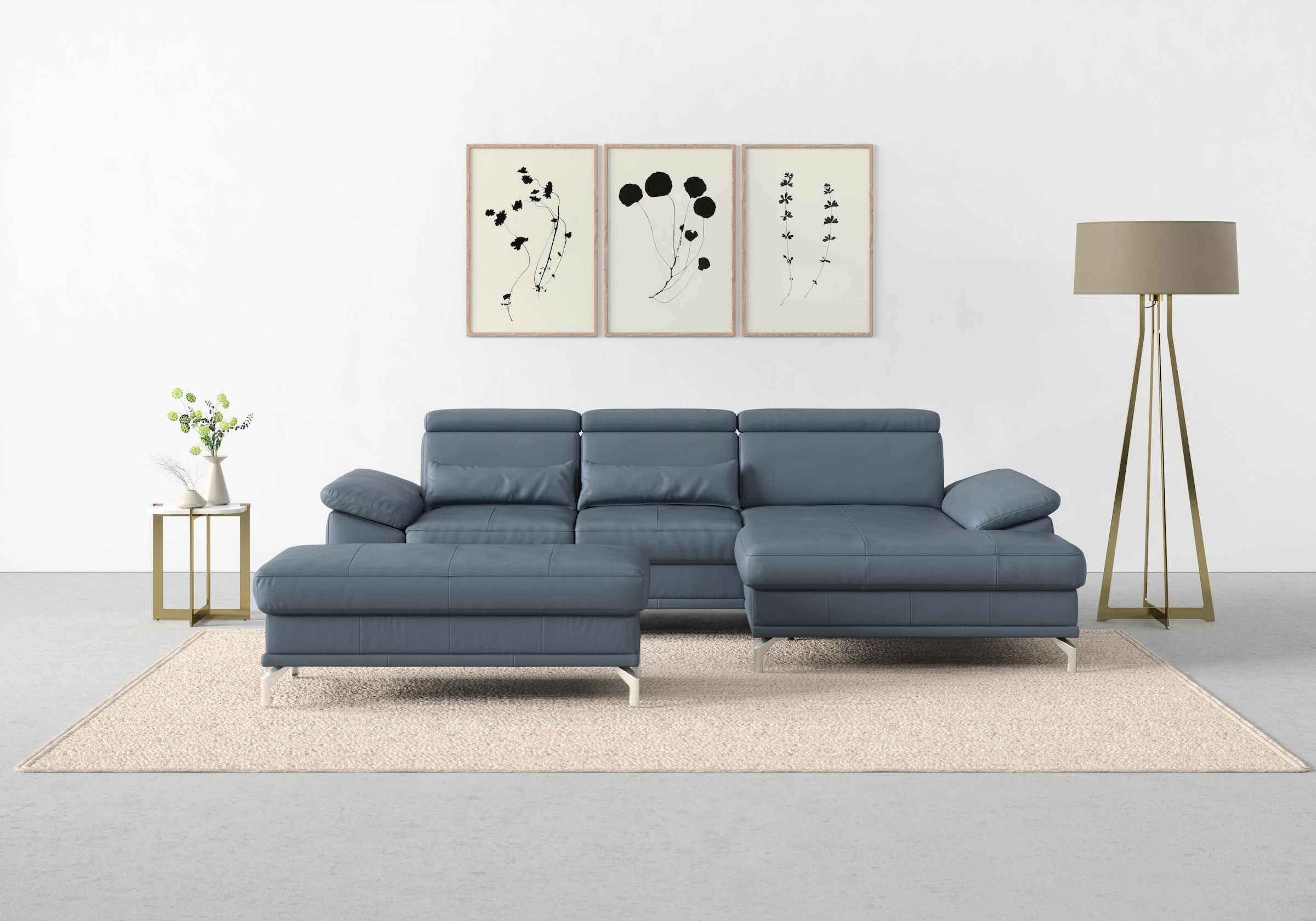 sit&more Ecksofa »Cabrio L-Form, mit Sitztiefenverstellung, Arm- und Kopfteilverstellung«, 2 Nierenkissen, Federkern, optional Bettfunktion und Stauraum
