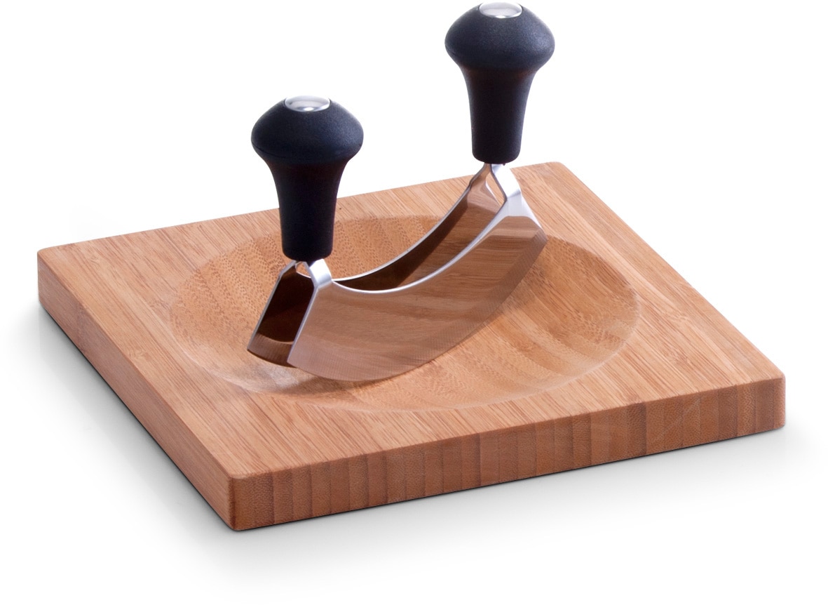 Image of Zeller Present Kräuterschneidebrett "Bamboo" Edelstahl Wiegemesser inklusive