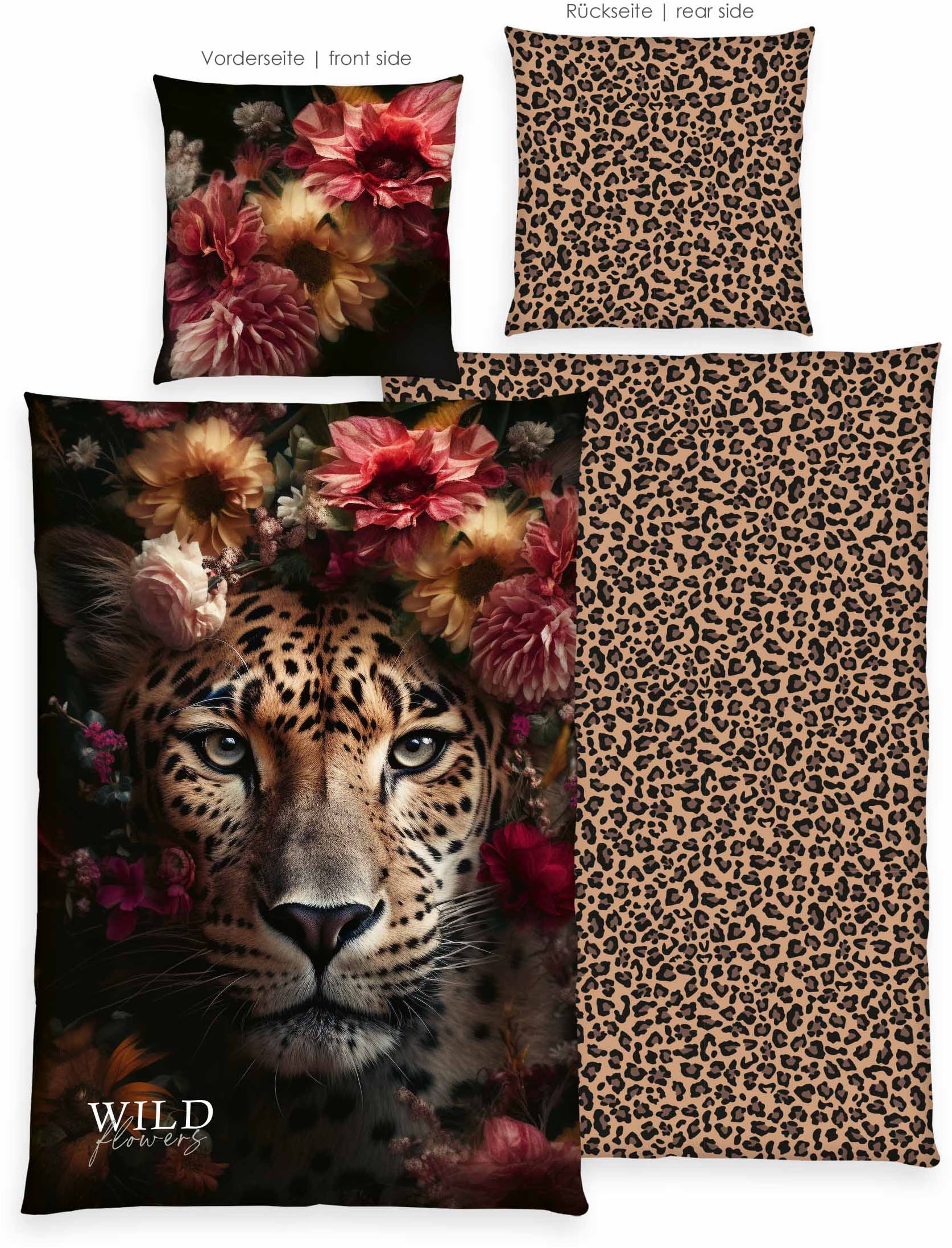 Image of Herding Wendebettwäsche "Wild Flowers Leopard" 2 Mit praktischem Reissverschluss
