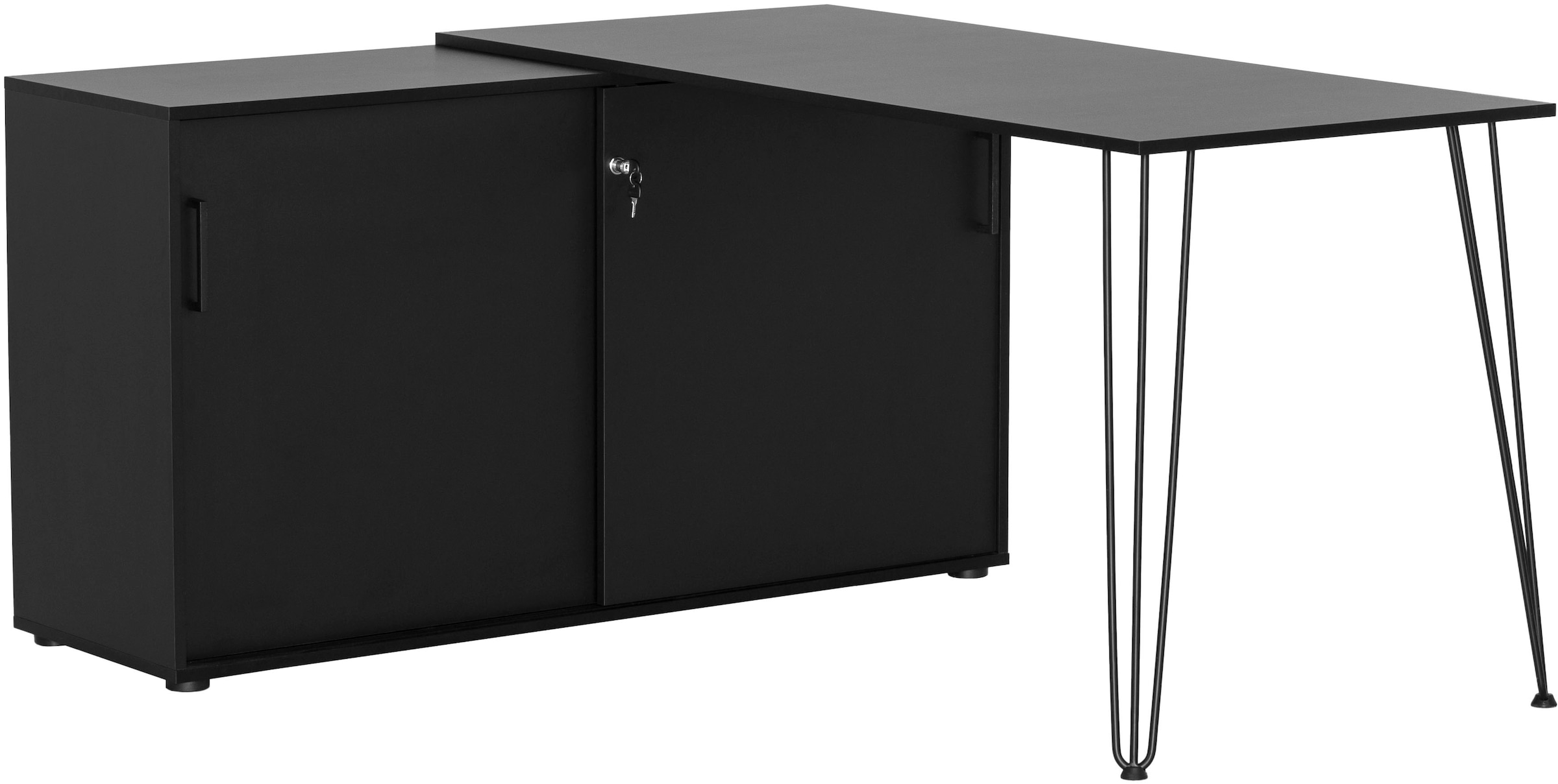 Image of welltime Eckschreibtisch "Ekko, Breite 130 cm" Metallbeschläge, Haarnadelfüsse, Tischplatte beliebig montierbar