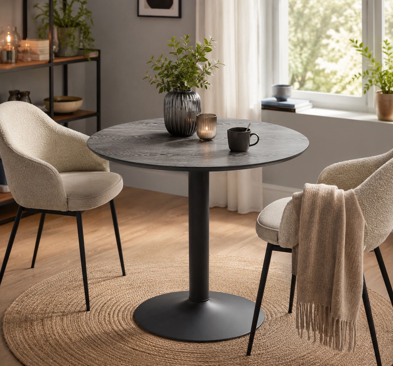 ACTONA GROUP Table de salle à manger »Ibiza, Runder Küchentisch - pflegeleicht, platzsparend & robust« Tisch, Tulpentisch, 1 cuis tlg. Cafetisch, Esstisch rund Ø 80 cm, Schwarz, mit Trompete Gestell