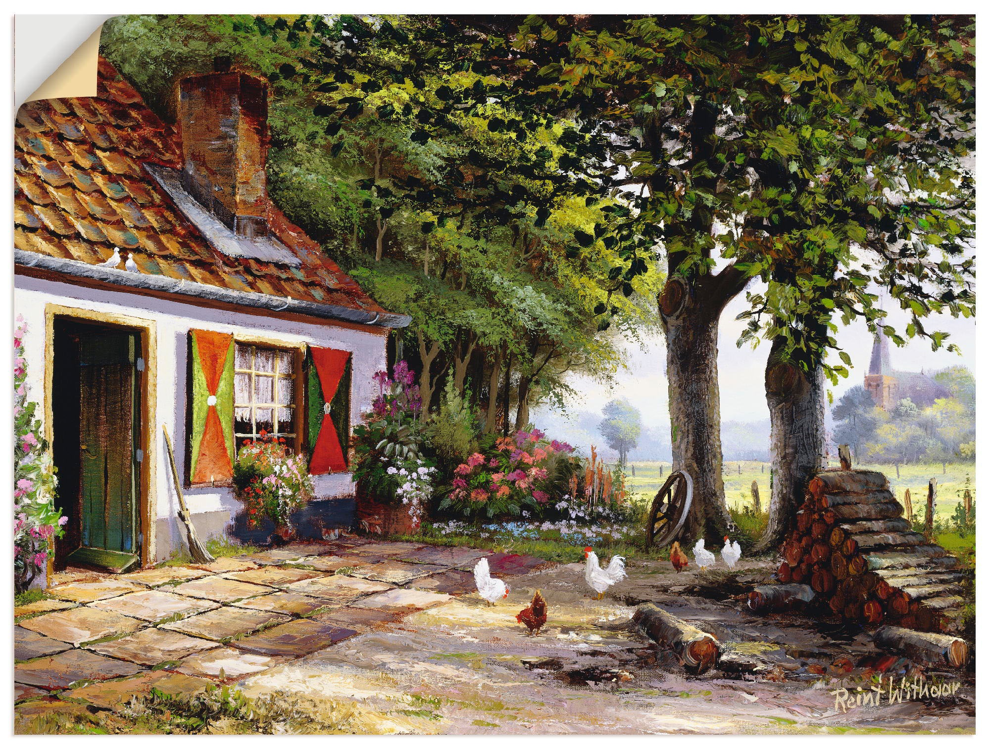 Image of Artland Wandbild »Hühner auf dem Hof«, Garten, (1 St.), in vielen Grössen & Produktarten -Leinwandbild, Poster, Wandaufkleber / Wandtattoo auch für Badezimmer geeignet bei Ackermann Versand Schweiz