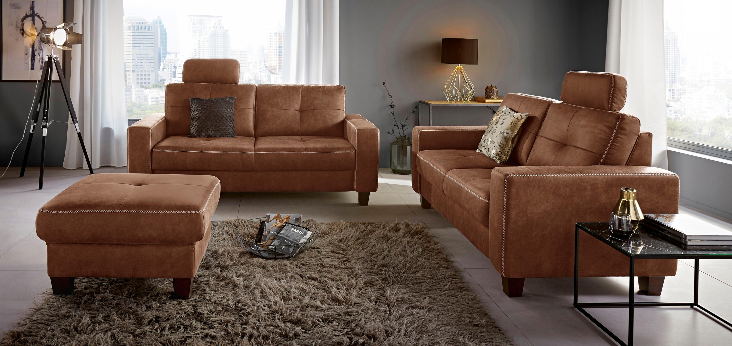 Image of Places of Style Hocker »Casoria«, mit Kreuznaht und Federkern bei Ackermann Versand Schweiz