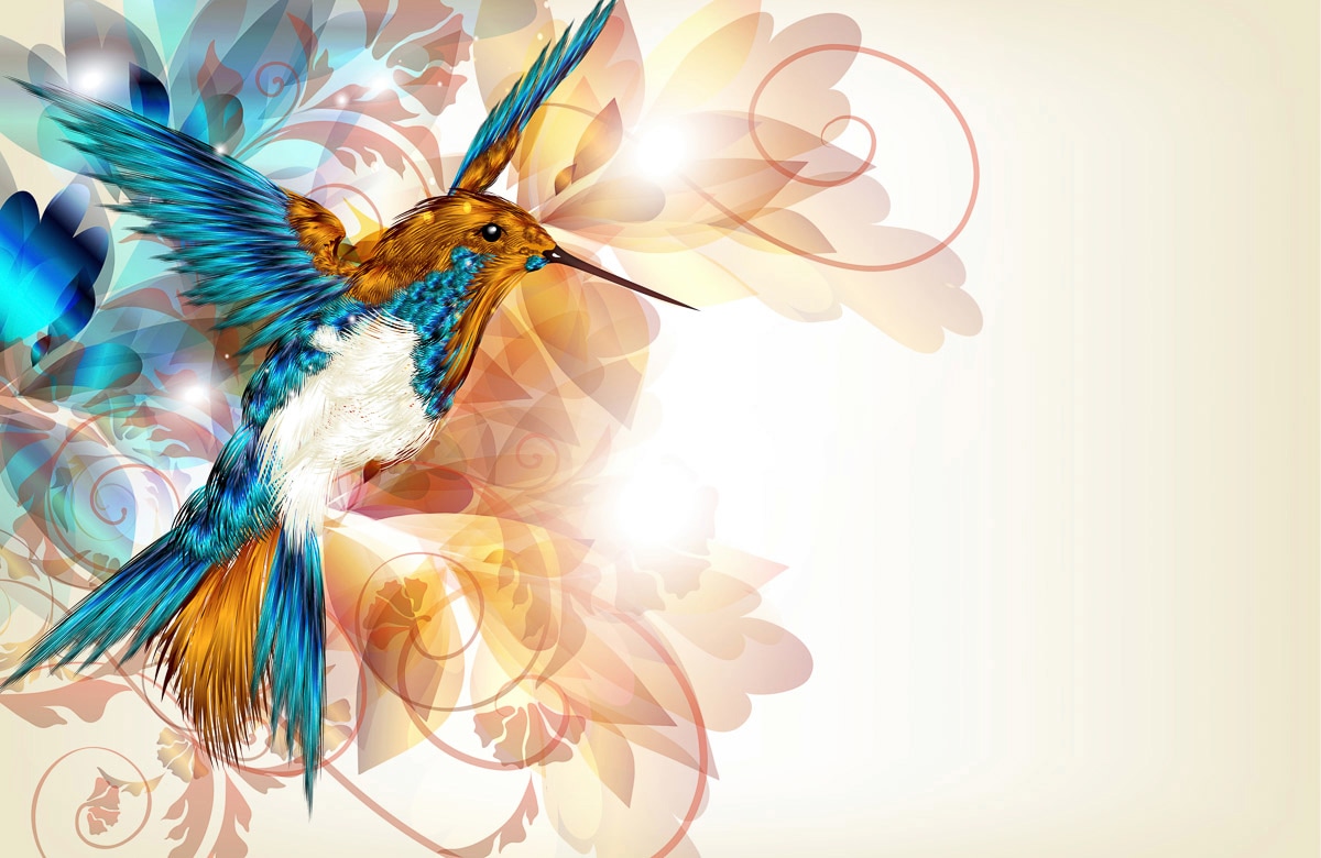 Image of Papermoon Fototapete "KOLIBRI-DESIGN BLUMEN VOGEL TIER ABSTRAKT MUSTER DECOR"