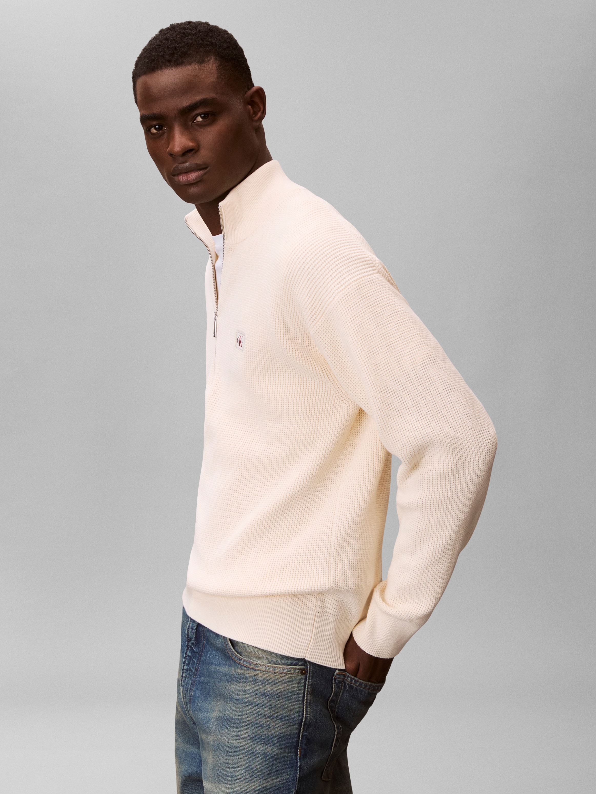 Calvin Klein Strickpullover Troyerkragen mit Reissverschluss, Regular Fit