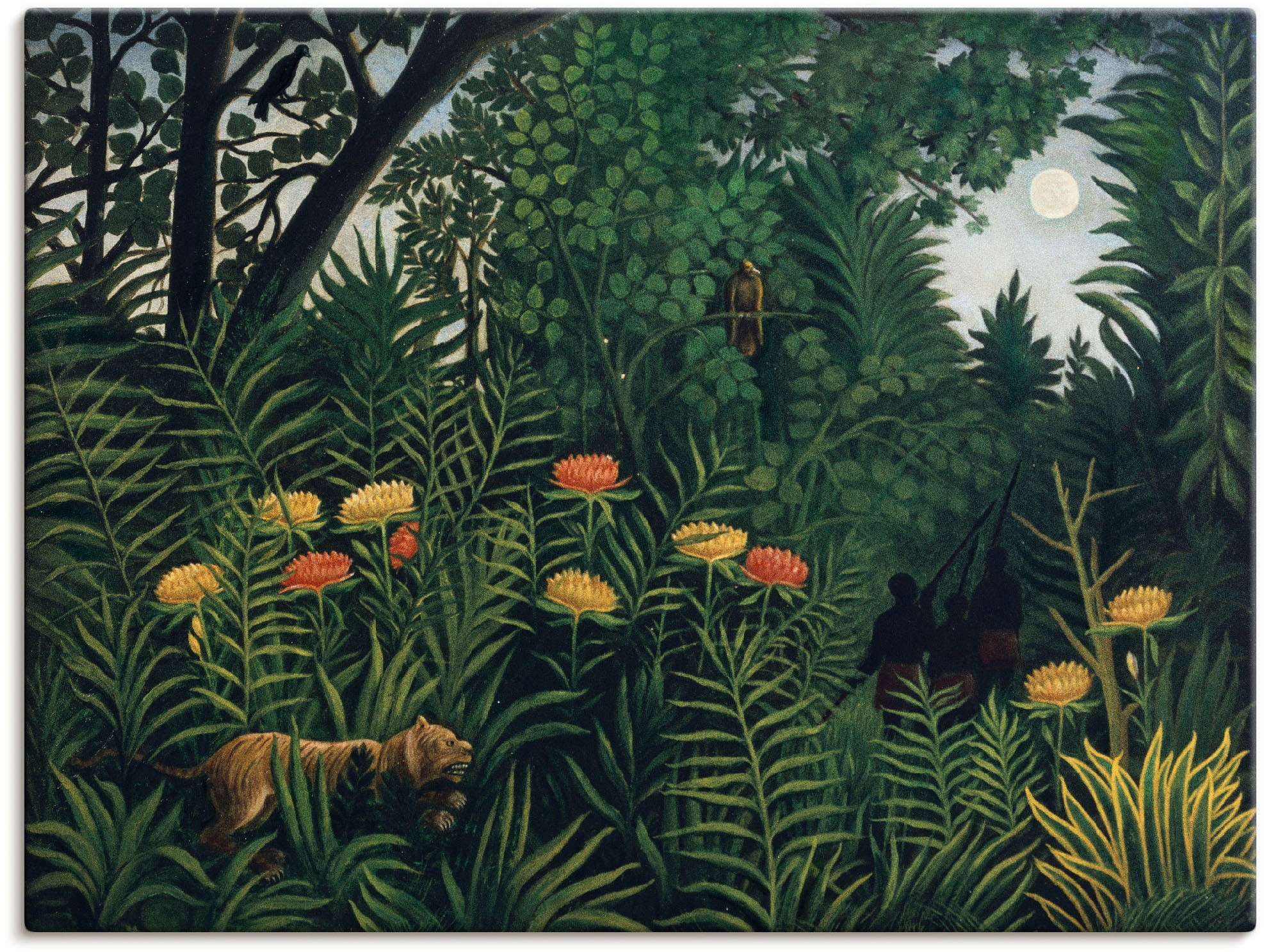 Image of Artland Wandbild »Urwald mit Tiger und Jägern. Um 1907.«, Wald, (1 St.), in vielen Grössen & Produktarten - Alubild / Outdoorbild für den Aussenbereich, Leinwandbild, Poster, Wandaufkleber / Wandtattoo auch für Badezimmer geeignet bei Ackermann Versand Sc