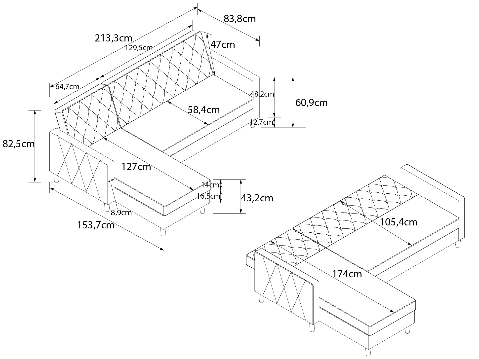 CosmoLiving by Cosmopolitan Ecksofa »Liberty, L-Form,« mit Schlafffunktion, Recamiere beidseitig montierbar, Sitzhöhe 43 cm