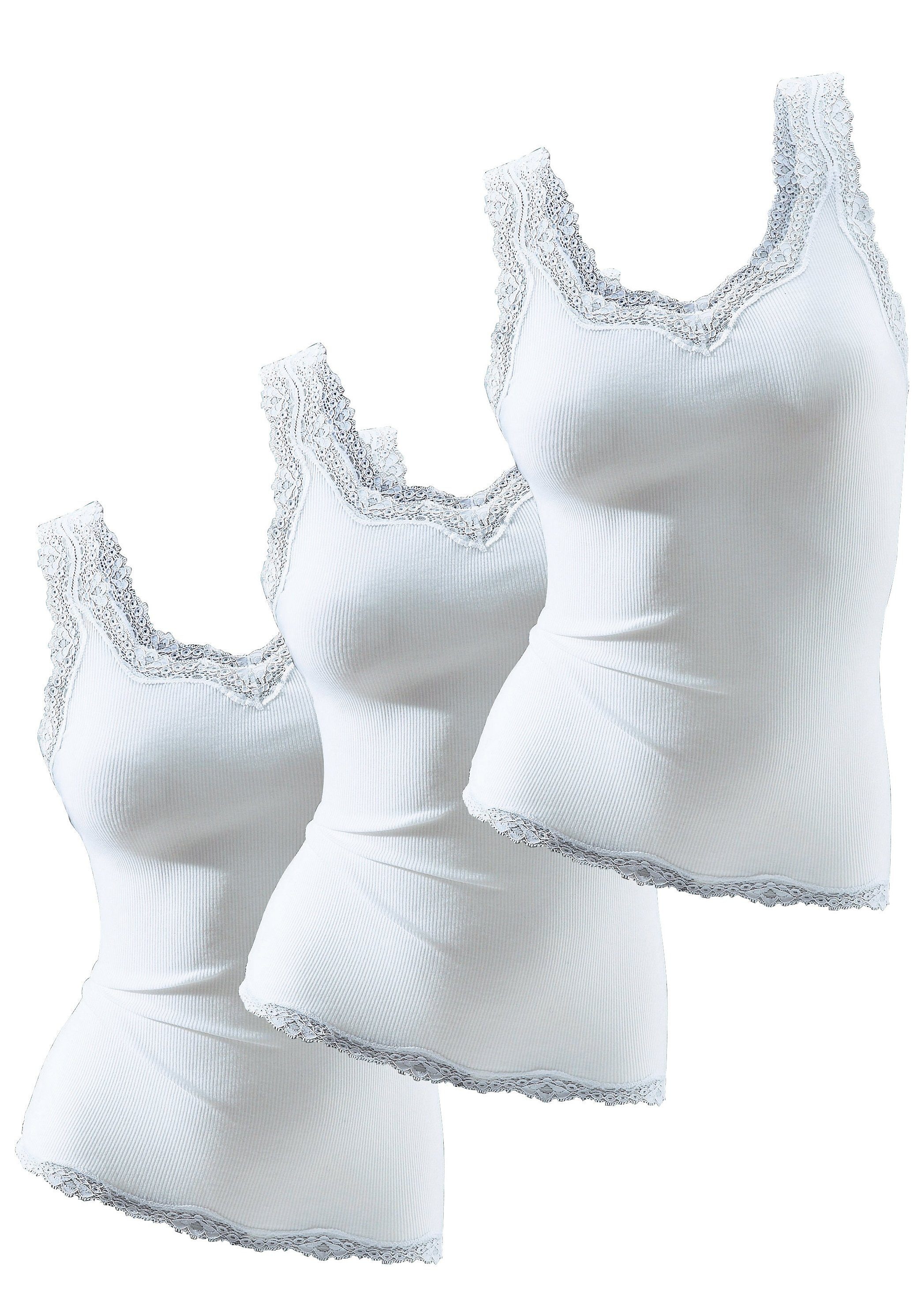 H.I.S Tanktop "mit Spitze" 3er-Pack, aus reiner Baumwolle, Feinripp, sommerlich leicht