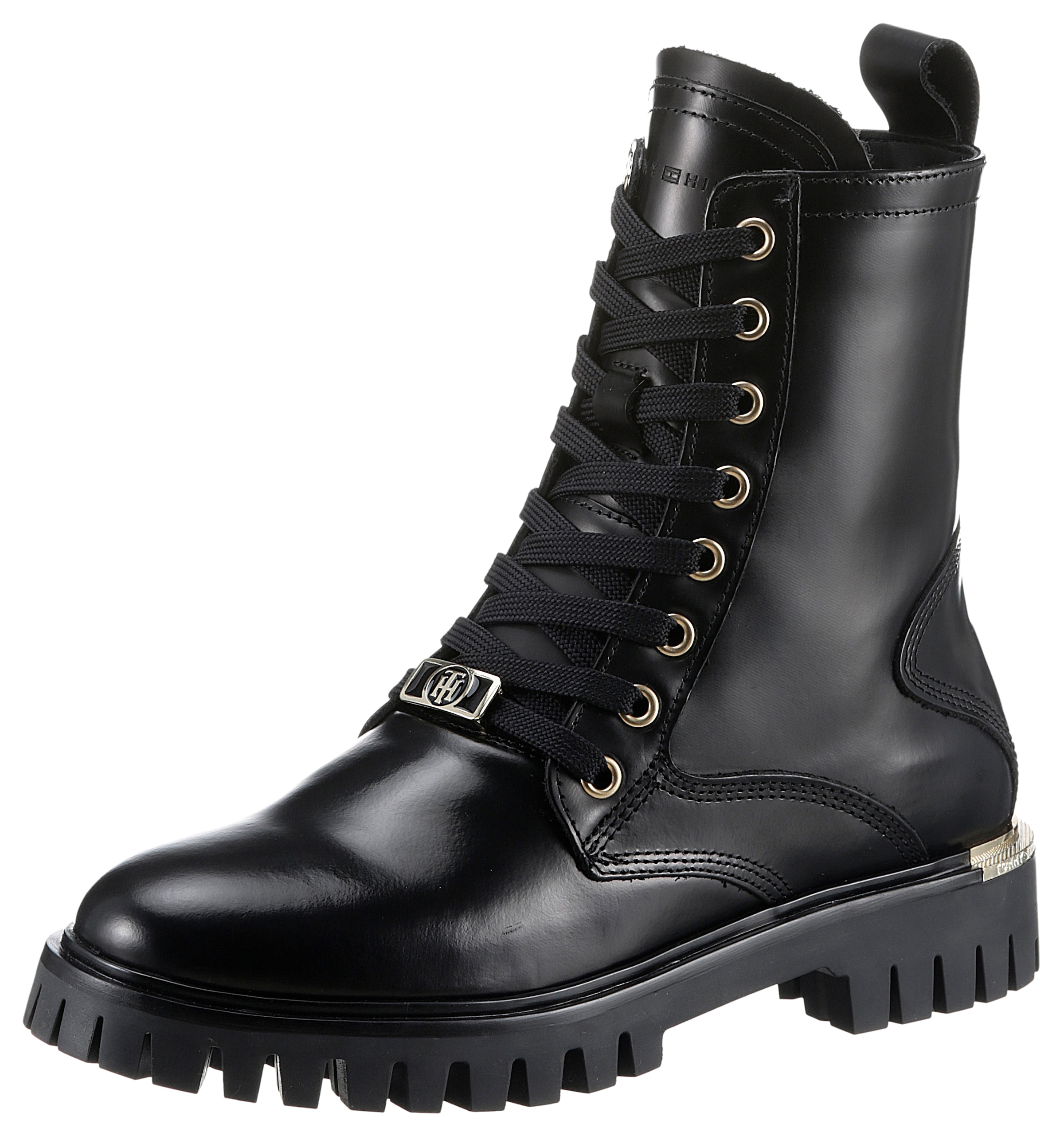 Schnürstiefelette »POLISHED LEATHER LACE UP BOOT«, mit goldfarbenen Details