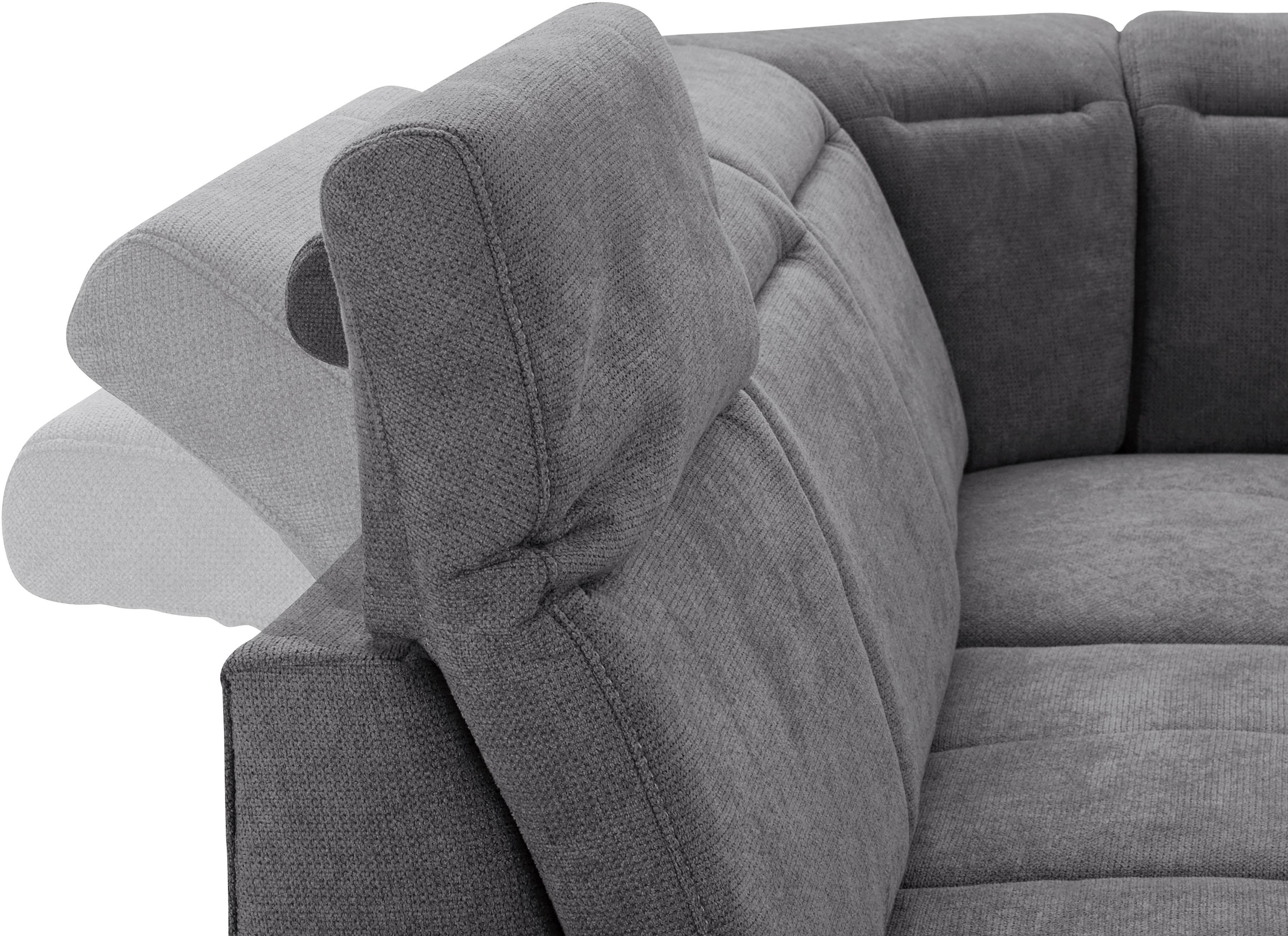 Places of Style Ecksofa »Cornwall L-Form«, incl. Sitztiefenverstellung, mit Bettfunktion und Kopfteilverstellung