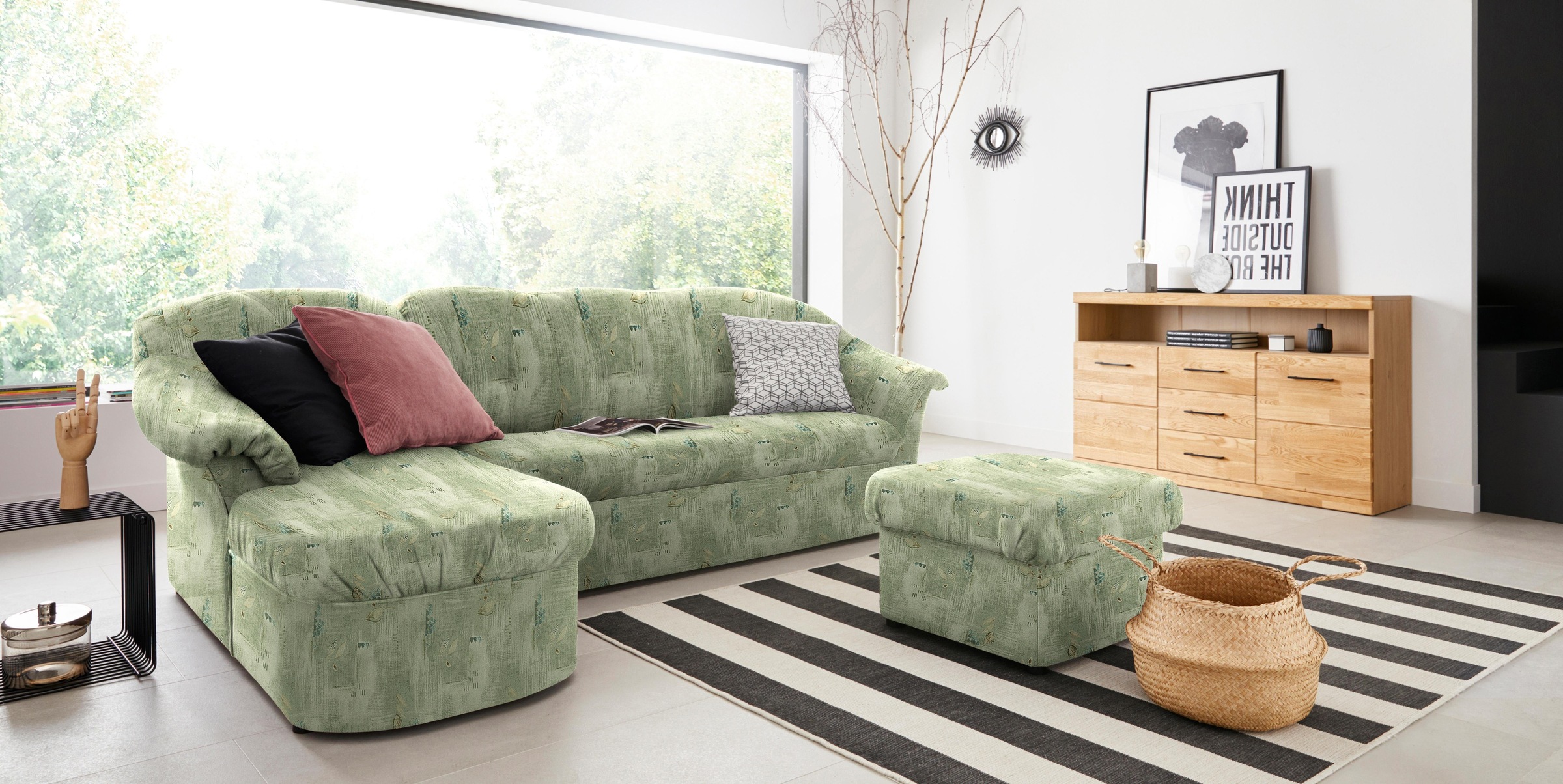 DOMO collection Ecksofa »Pegnitz, elegante Rückensteppung, kompakte Stellmasse 238/141cm, L-Form«, wahlweise mit Bettfunktion