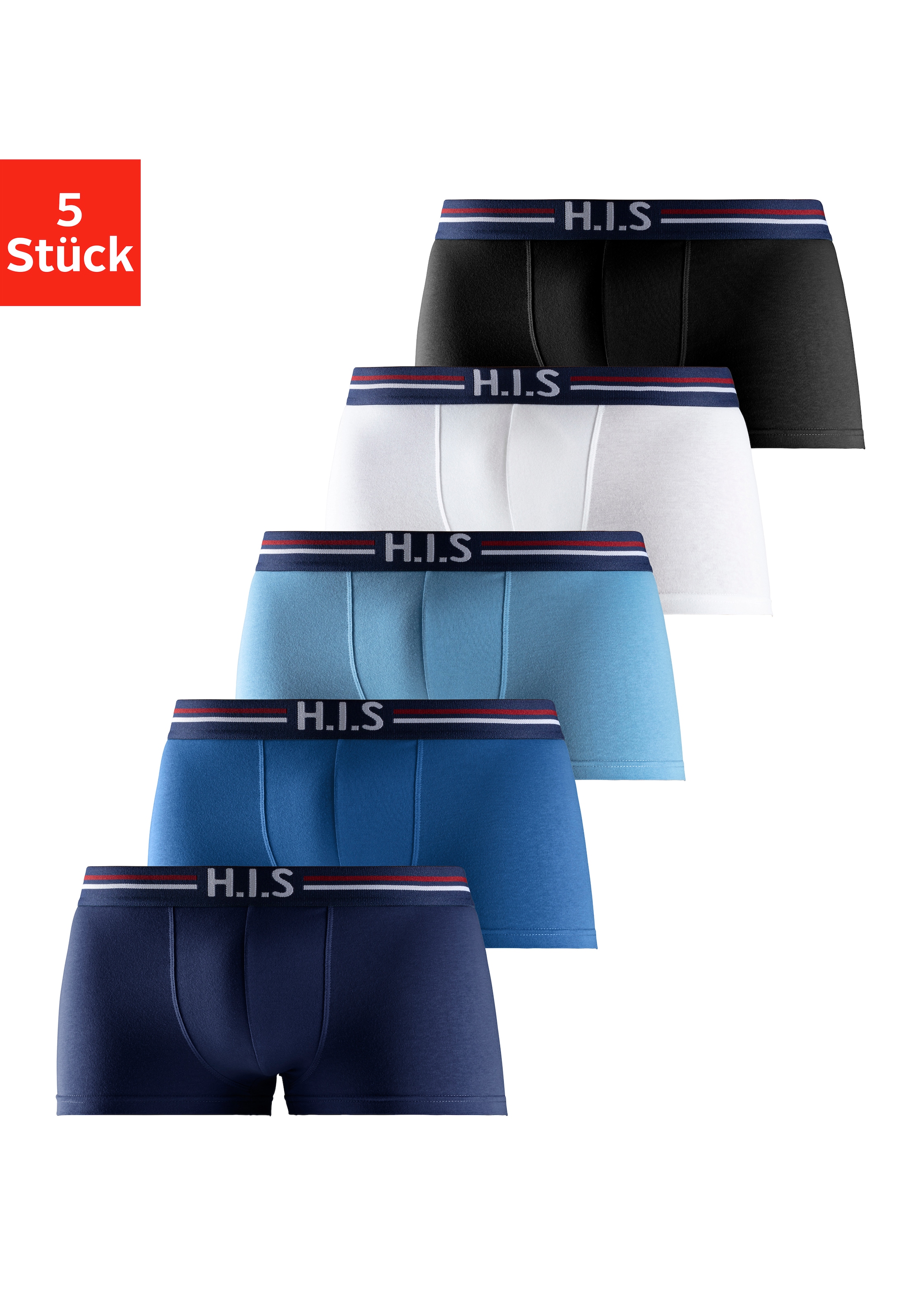 Image of H.I.S Hipster Packung, 5 Stk. knapp sitzende Boxershorts mit Streifen aus Baumwollmischung