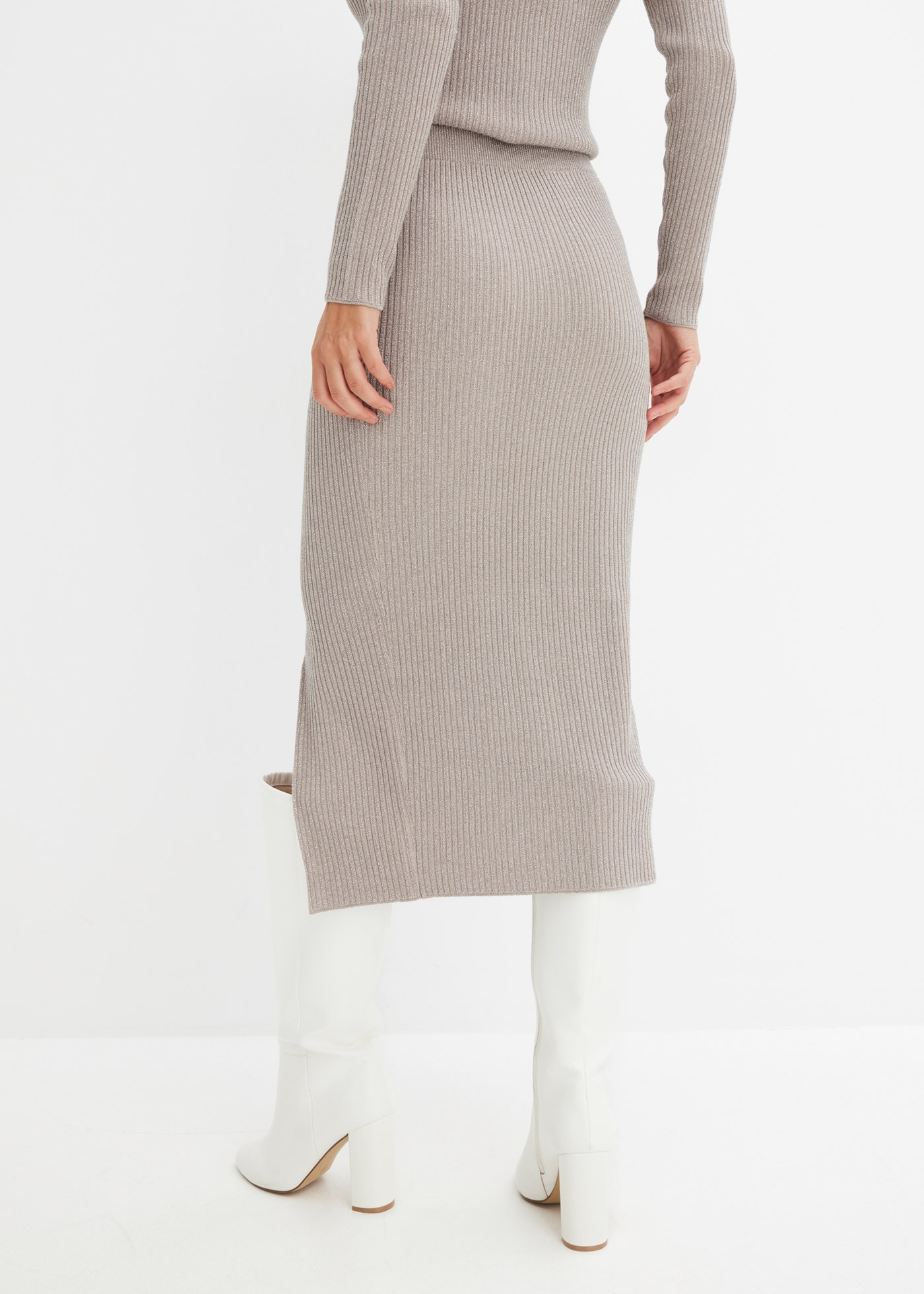 bonprix Strickrock »Strickrock aus fliessendem Viskose-Mix« mit Glitzer-Details und seitlichem Schlitz