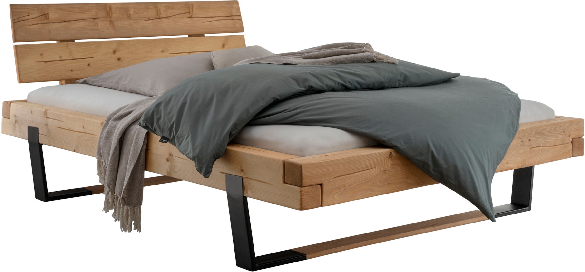 Image of Home affaire Massivholzbett "Ultima Balkenbett Doppelbett, Füsse Metallkufe mit Holzelement" hohe Belastbarkeit: 200kg je Seite, FSC-zertifizierte Wildeiche oder Fichte, viele Breiten zur Auswahl