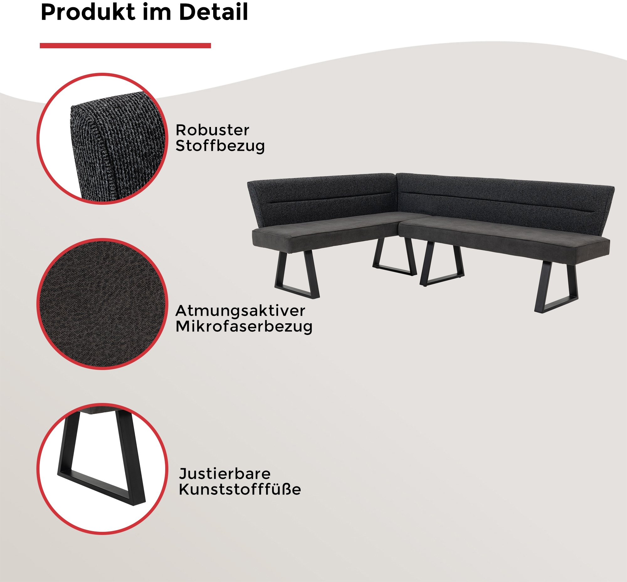 Duo Collection Banc d'angle »Alena« 1 cuis tlg. montable des deux côtés, ressorts ensachés