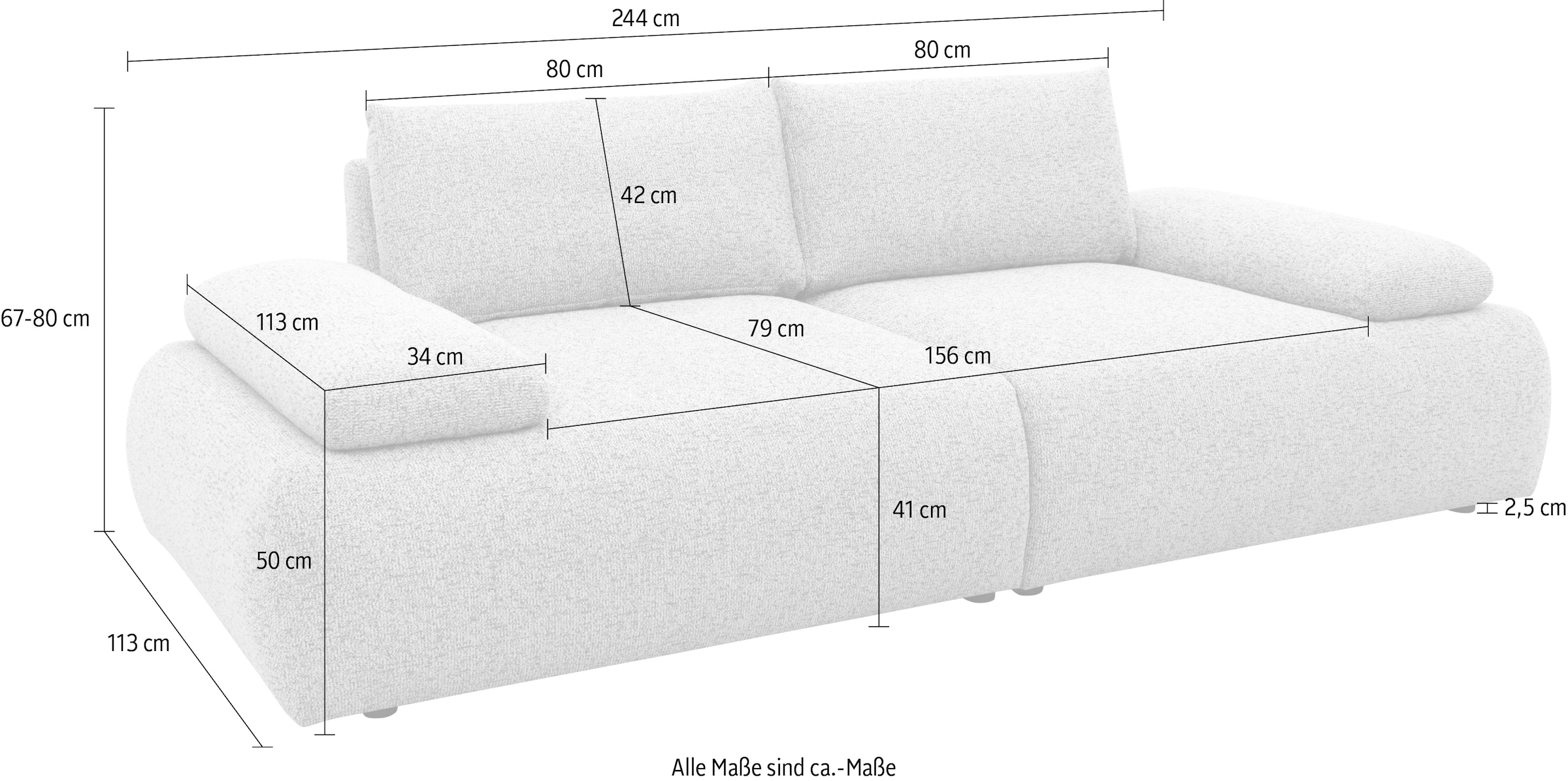 DOMO collection Big-Sofa »800016 Megasofa Breite 244cm, Federkernunterfederung«, (2 St.), moderner Strukturstoff aus 95% Polyester und 5% Baumwolle