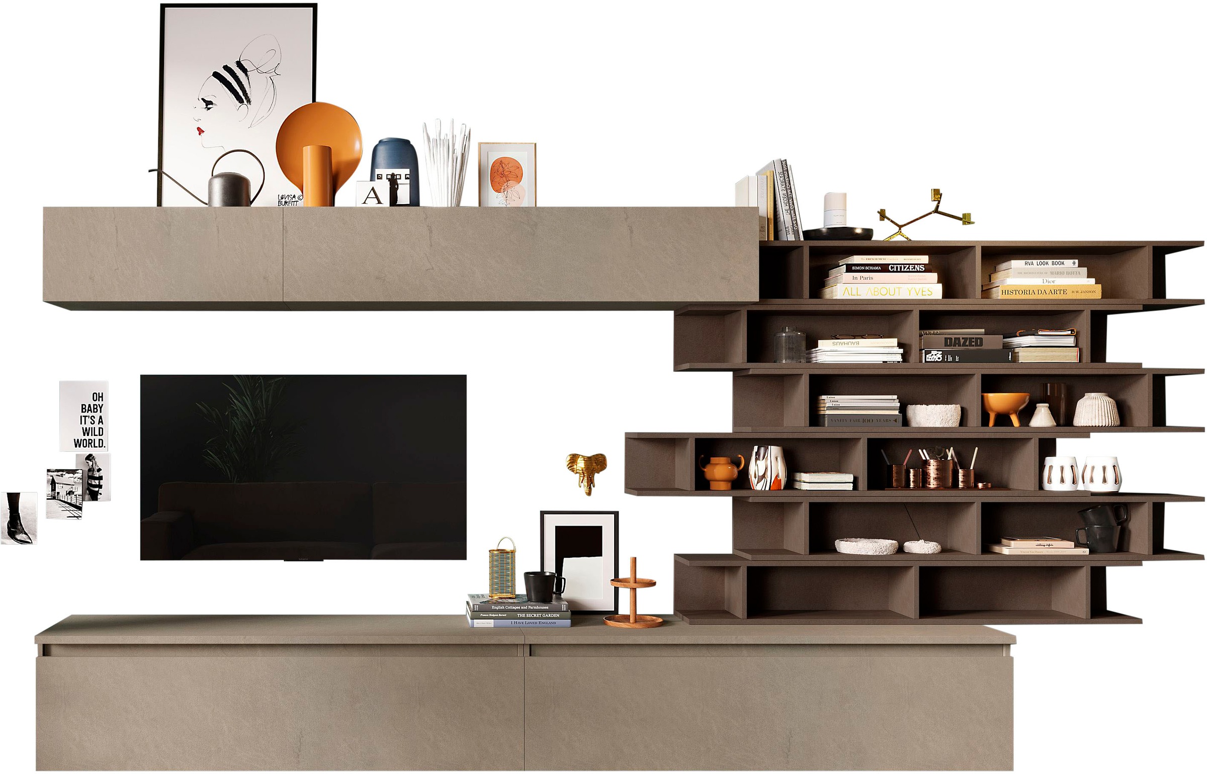 INOSIGN Wohnwand »INFINITY, 10tlg. Breite 345 cm, Höhe variabel, Schrankwand, Anbauwand«, (10 St.), (2x Lowboard, 2x Hängeschrank, 6x Wandregal)