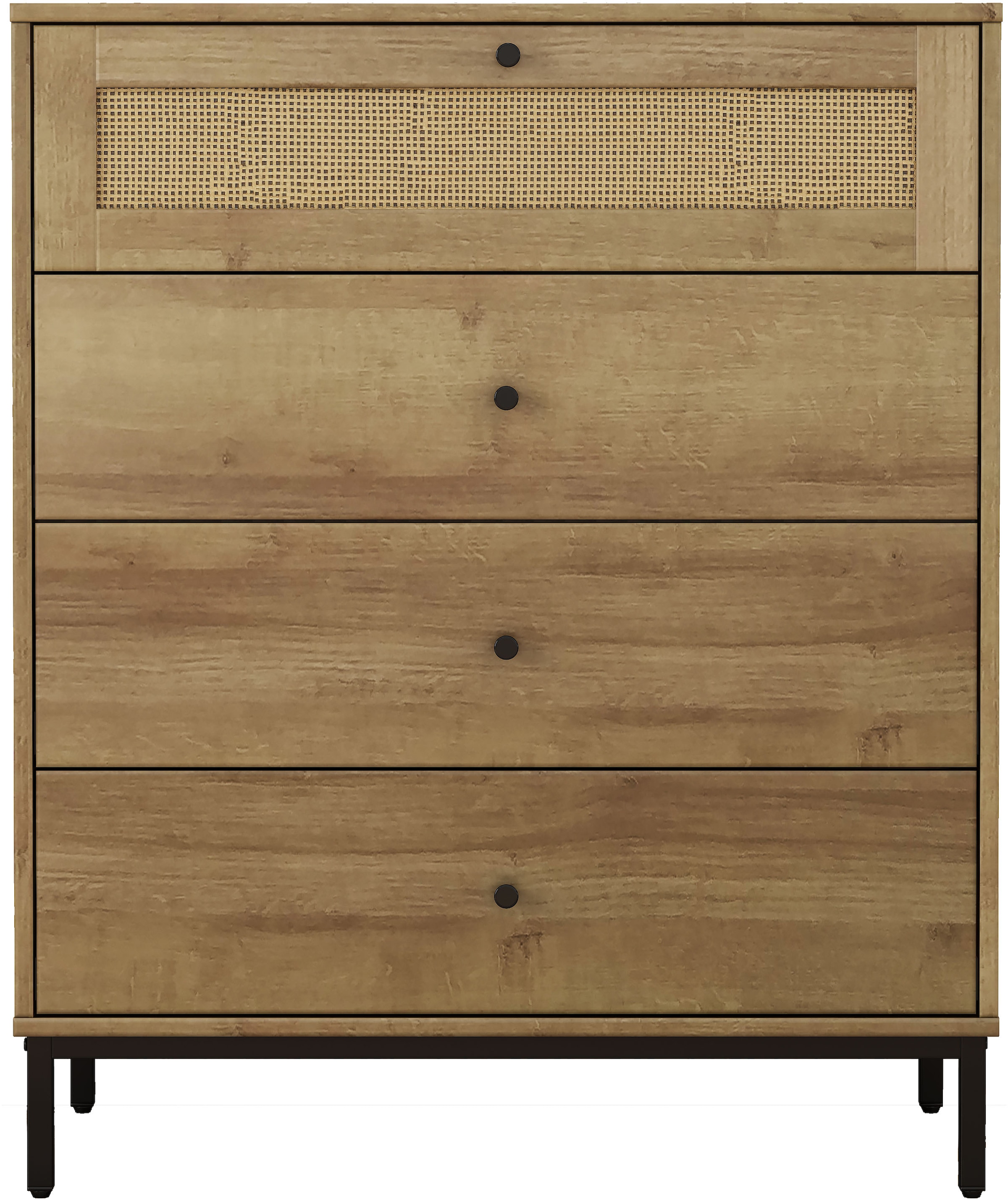 GOODproduct Kombikommode »Motala Sideboard Wäscheschrank im BOHO Design Bestseller Kommode« Eichen-Design mit Geflecht Schublade und schwarzen Griffen, 