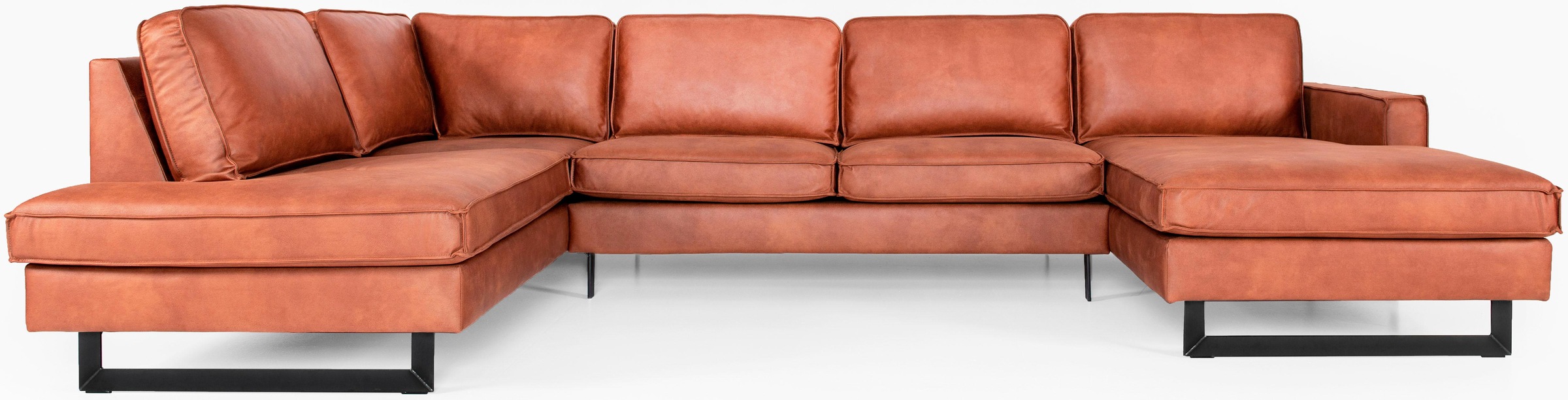Places of Style Wohnlandschaft »Pinto, 350 cm, U-Form, XXL, mit Ottomanen«, Cord, Chenille, Lederoptik, mit Keder, Metallfüsse, Wellenunterfederung