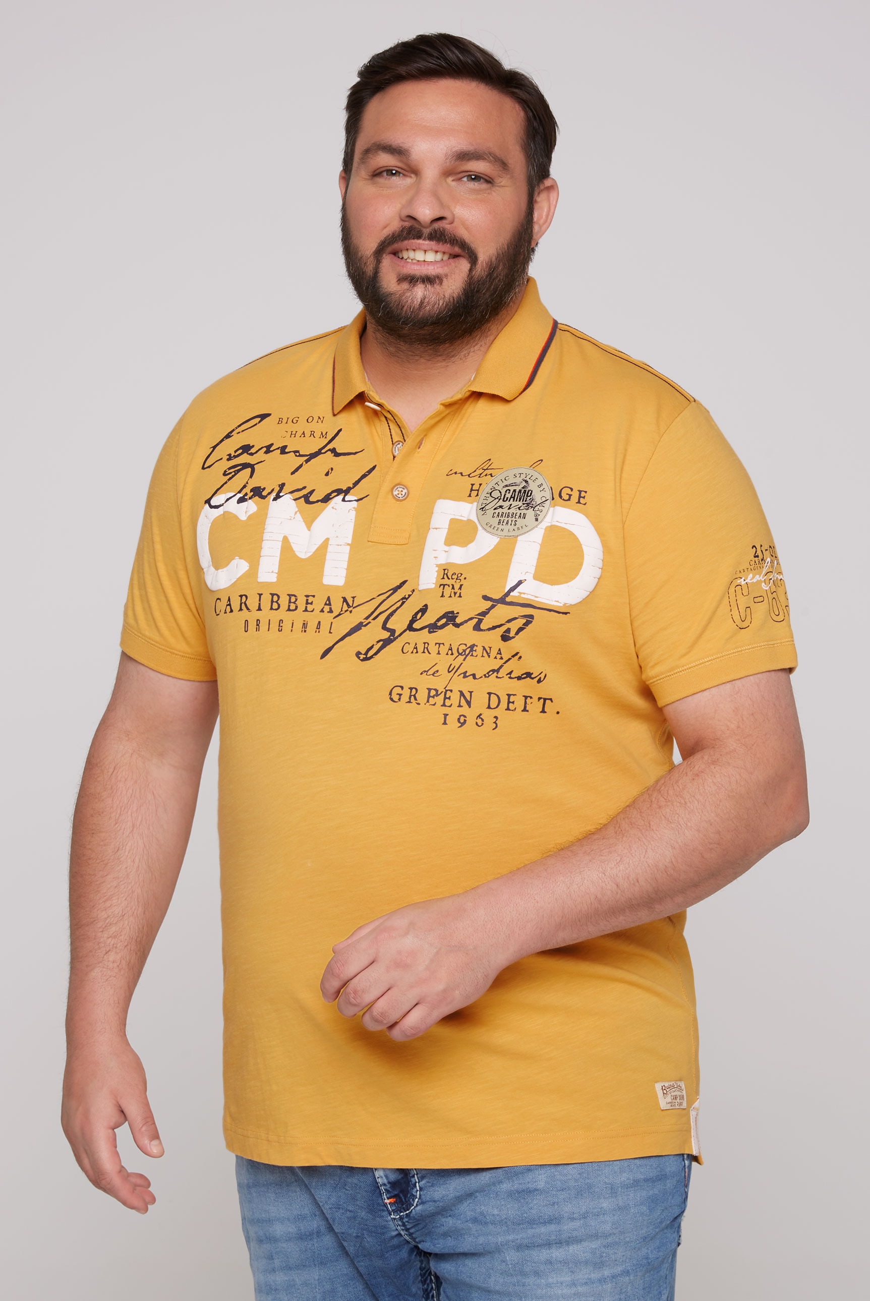 CAMP DAVID Poloshirt, mit Front- und Backprint
