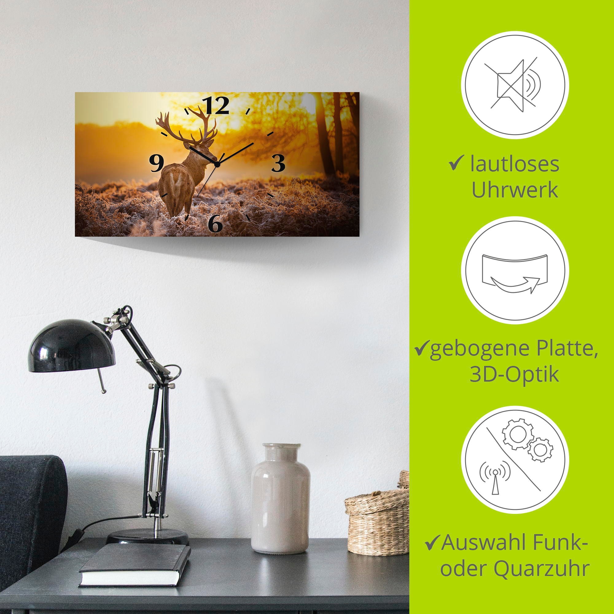 Artland Wanduhr »Rotwild«, 3D Optik gebogen, mit Quarz- oder Funkuhrwerk, versch. Grössen