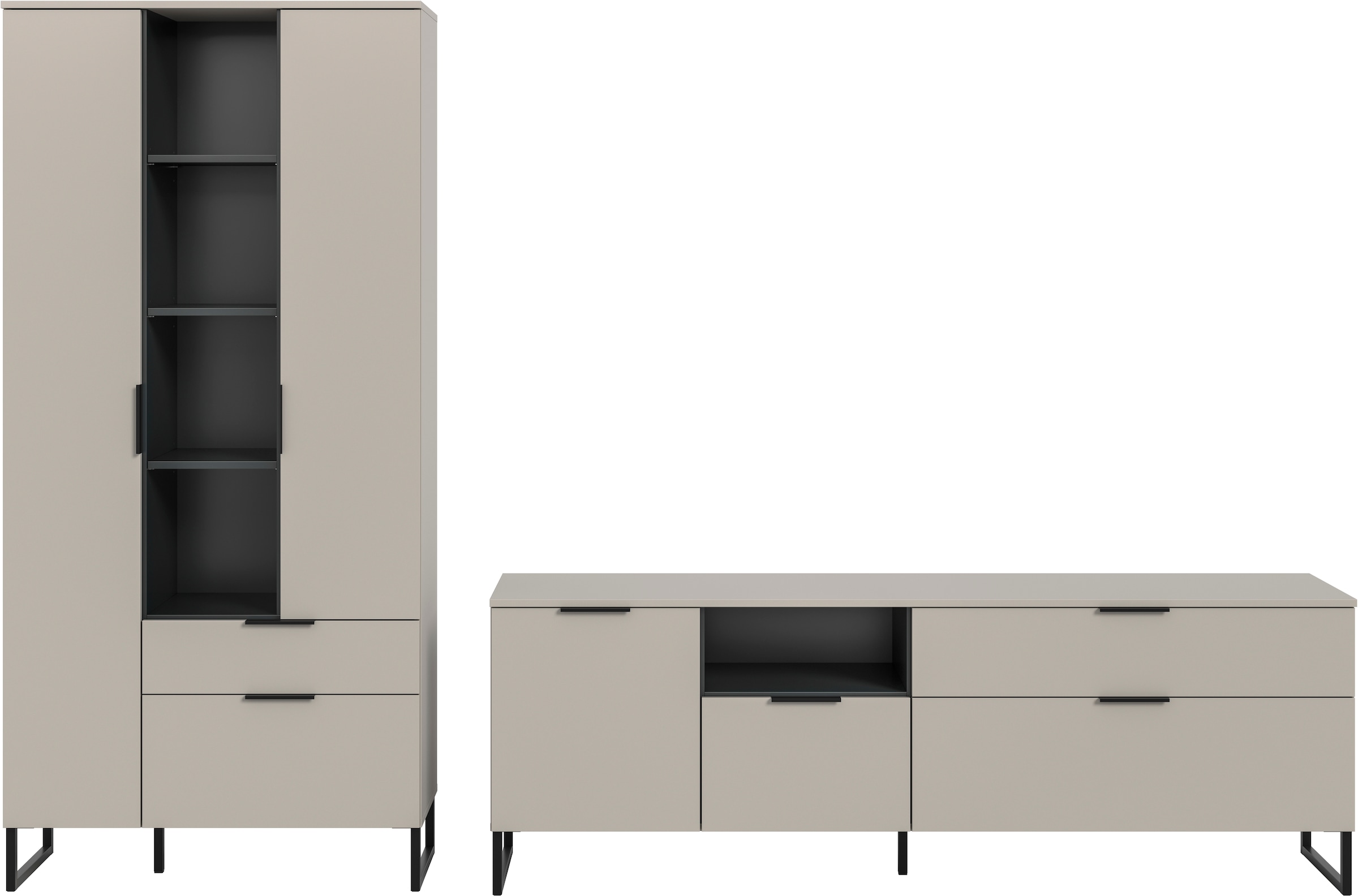 INOSIGN Wohnwand »ADIO, Breite 290 cm, 2-teiliges Set, mit Metall-Kufenfüsse« Set, bestehend aus: Mehrzweckschrank und Lowboard, 2 Stk. tlg.