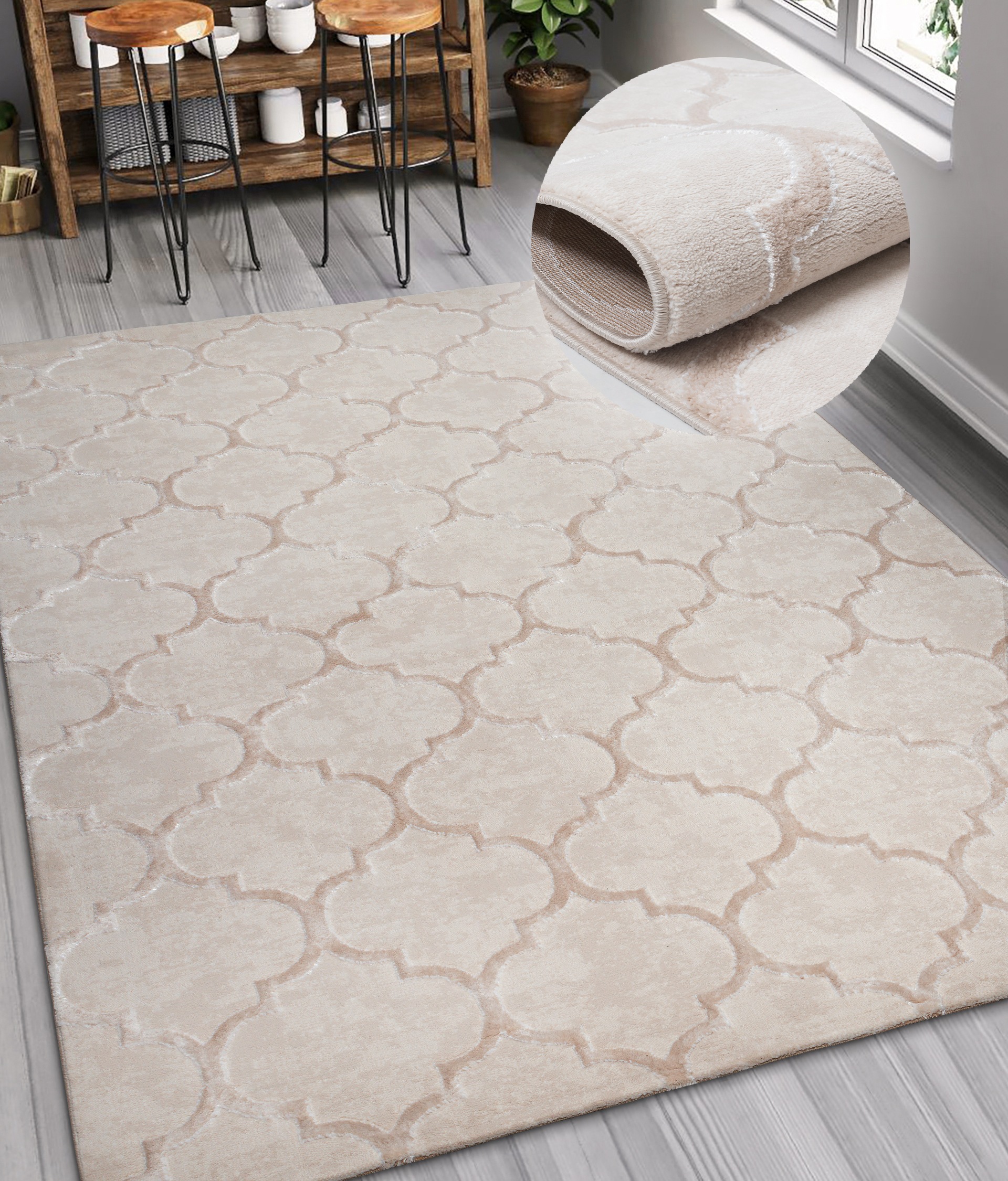Image of GOODproduct Teppich "Badra Kurzflor" rechteckig 12 mm Höhe geometrisch, Hoch Tief Design, 3-D Wirkung, Ornamente, Wohnzimmer