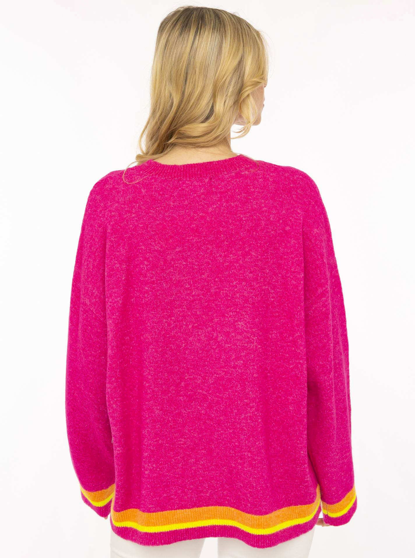 Zwillingsherz Pull en tricot »"GOOD VIBES"« farbiger Schriftzug, gestreifte Neon-Bündchen, Rundhals, Strick