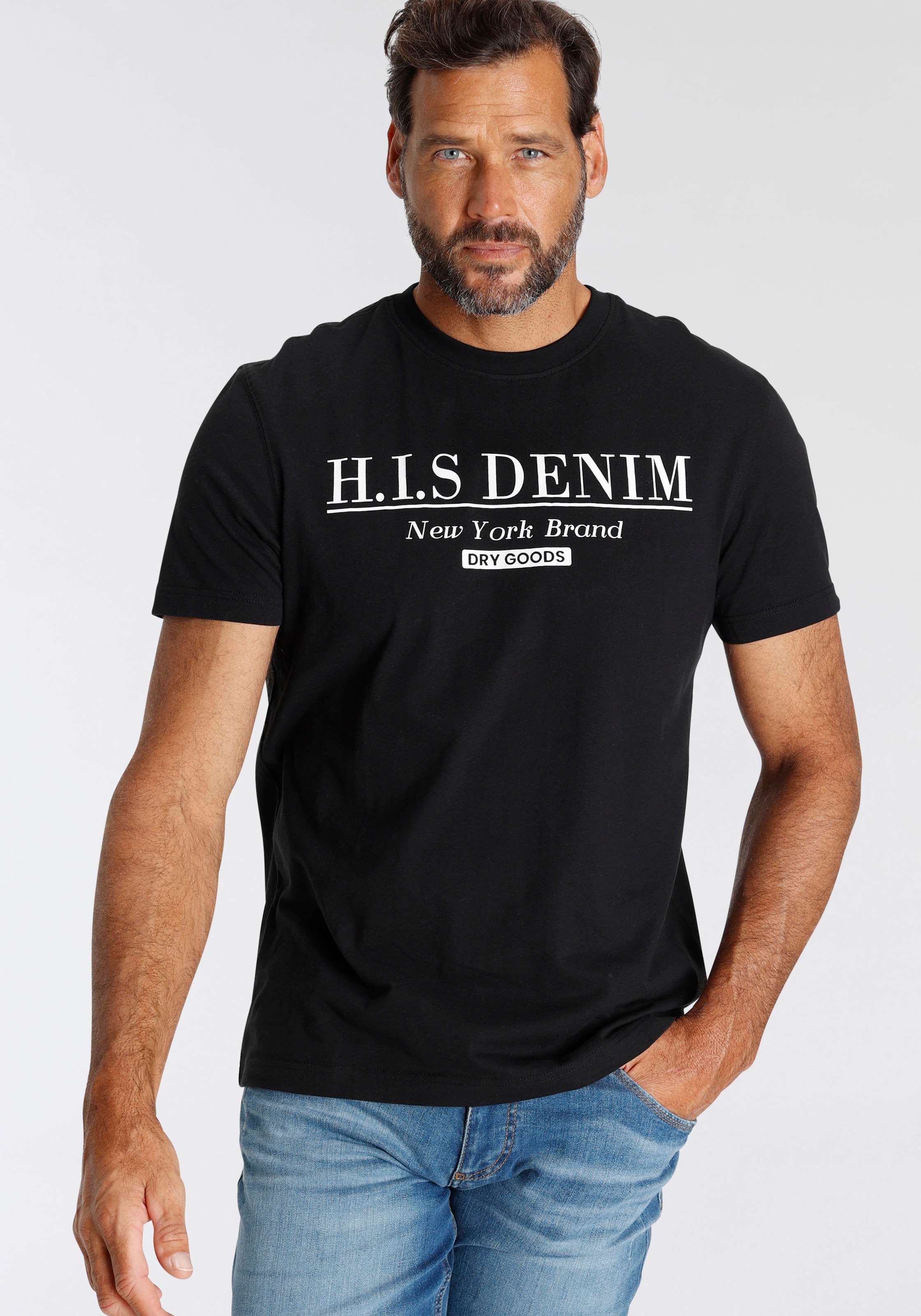 Image of H.I.S T-Shirt schmale Passform, bedrucktes Design, Rundhalsausschnitt