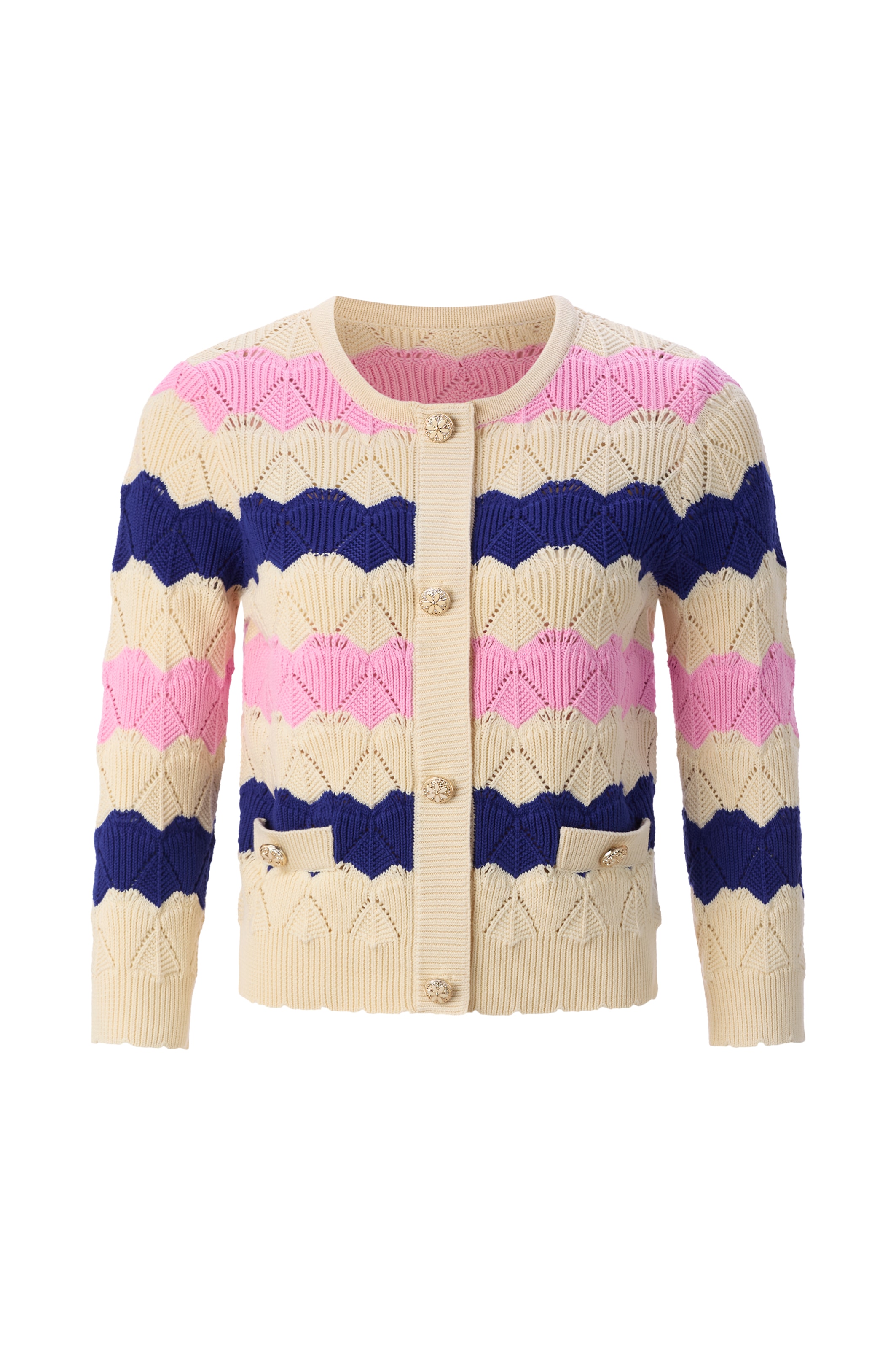 RICHROYAL Ajourstrickjacke kastige Form, Schmuckknöpfe