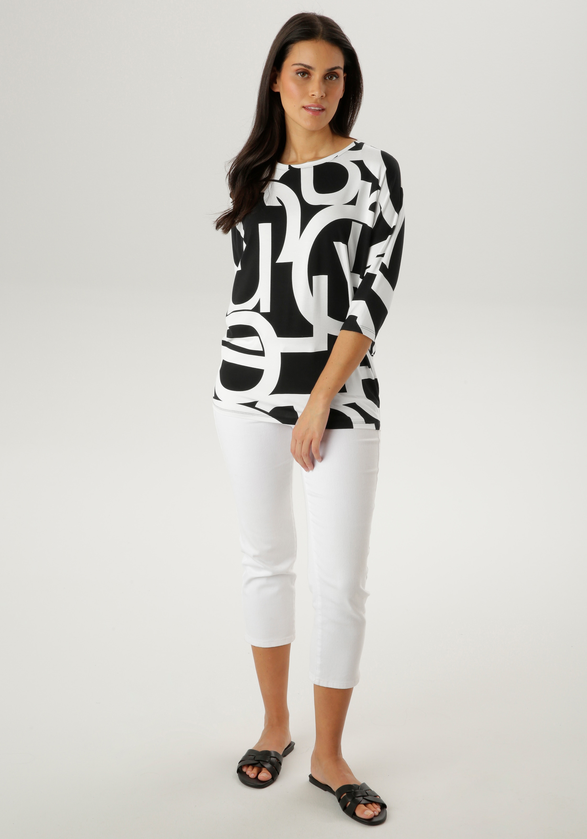 Aniston SELECTED 3/4-Arm-Shirt mit Grafikdruck und grossflächigem Buchstabenmuster - NEUE KOLLEKTION