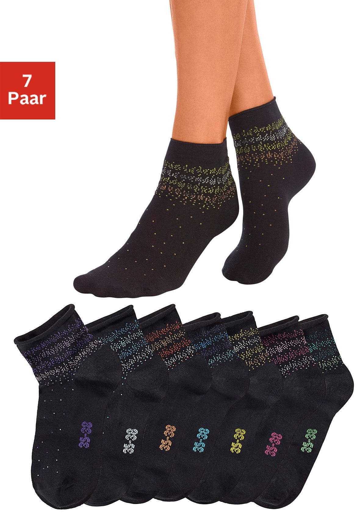 Kurzsocken, (Packung, 7 Paar), mit Pünktchen Muster