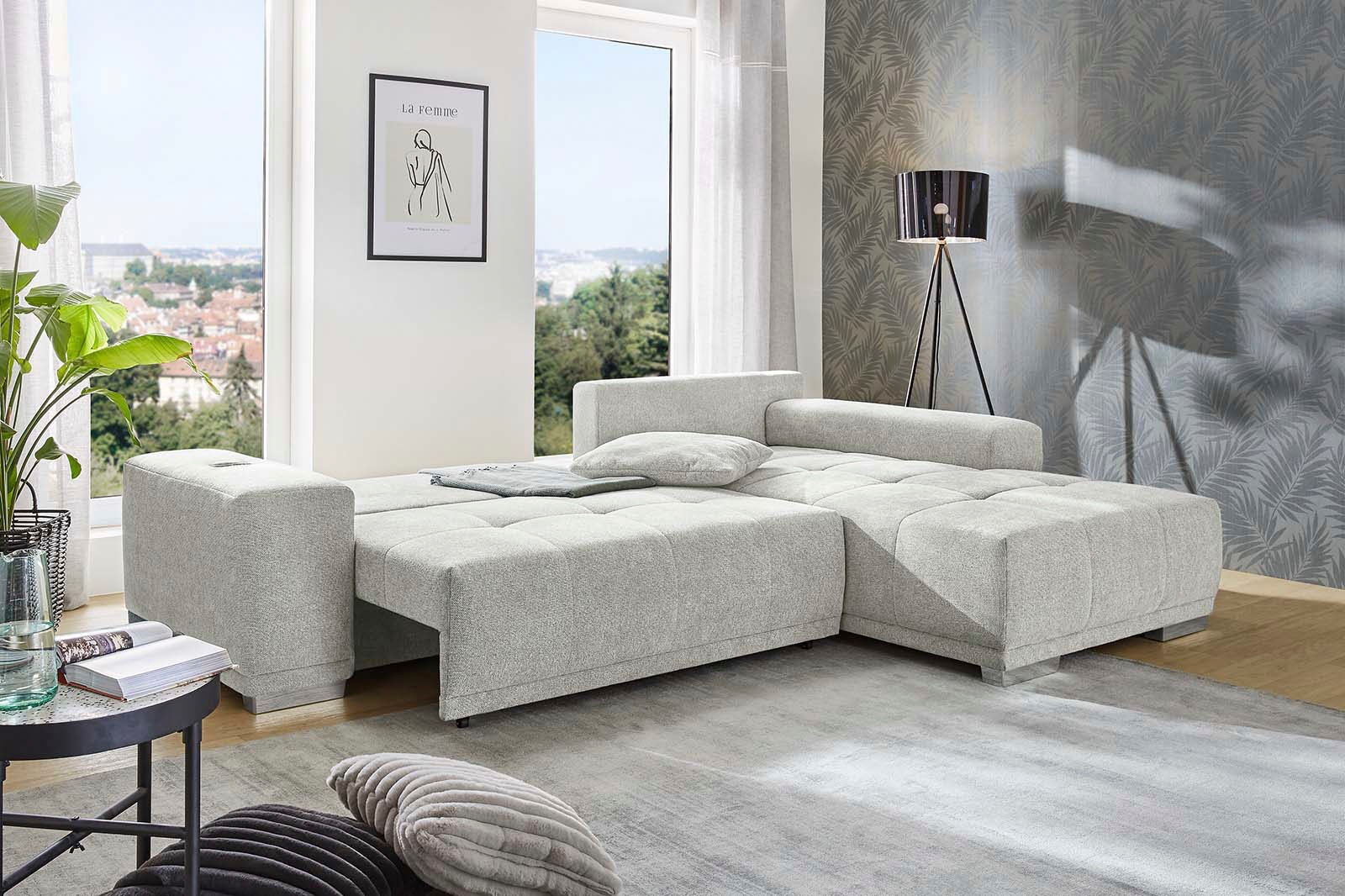 Jockenhöfer Gruppe Canapé d'angle »Luciano L-Form, B: 282 cm« avec fonction couchage, coffre de lit, station de charge inductive & port USB