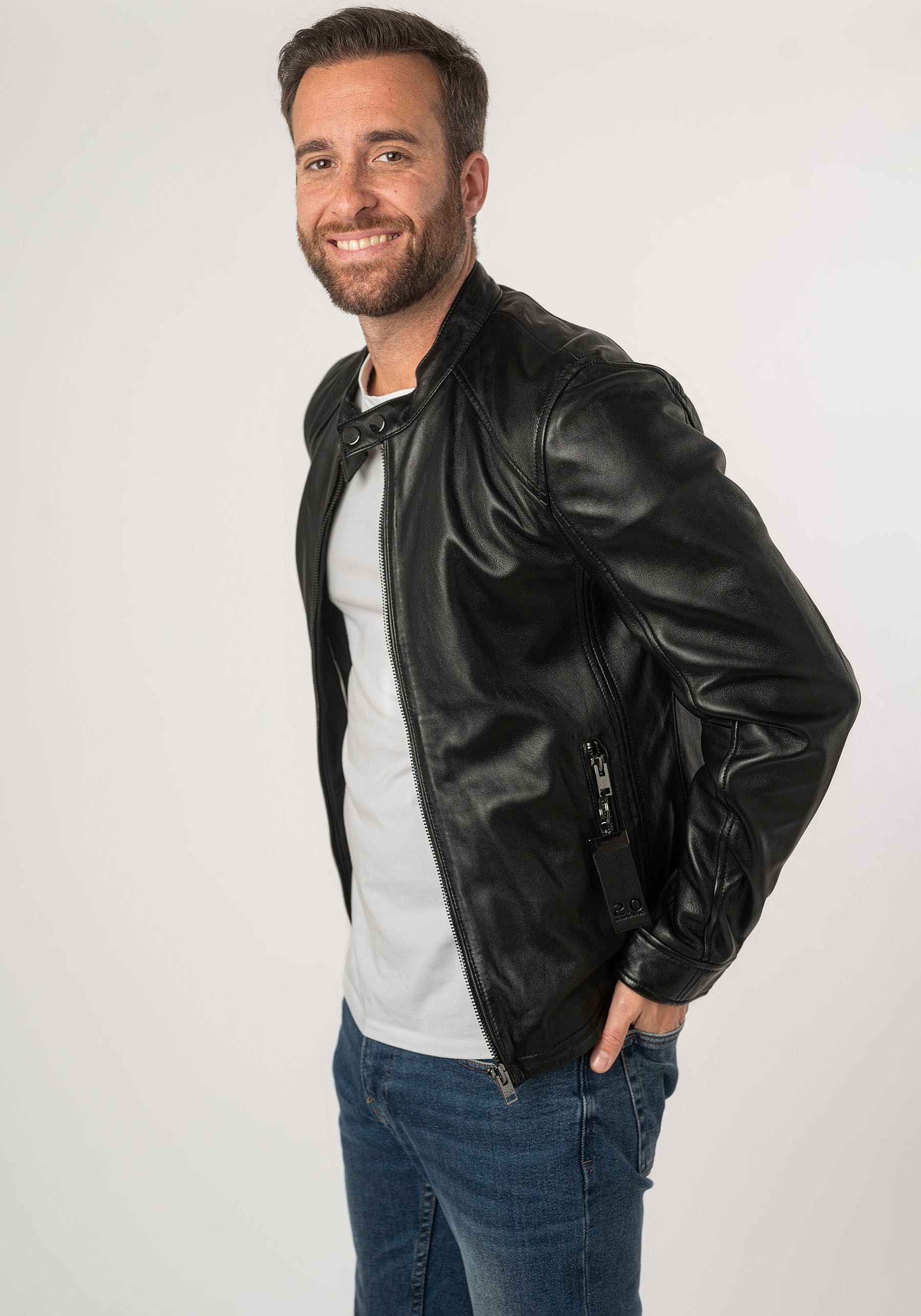 Mauritius Lederjacke »2Mtoji SF«, mit Reissverschluss, Zipperdetail, STehkragen Ziernähte