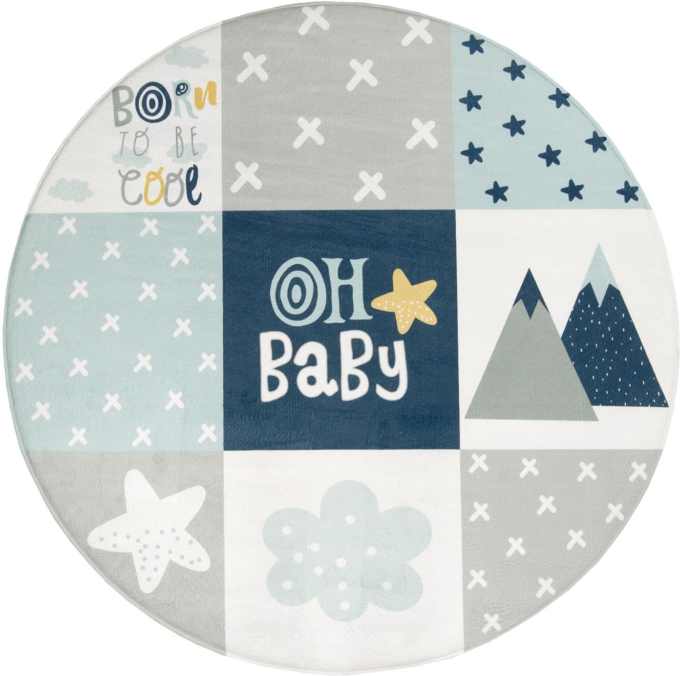 Paco Home Kinderteppich »Chicos 554«, rund, gewebt, Patchwork Design, mit Schriftzug & Regenbogen oder Sternen