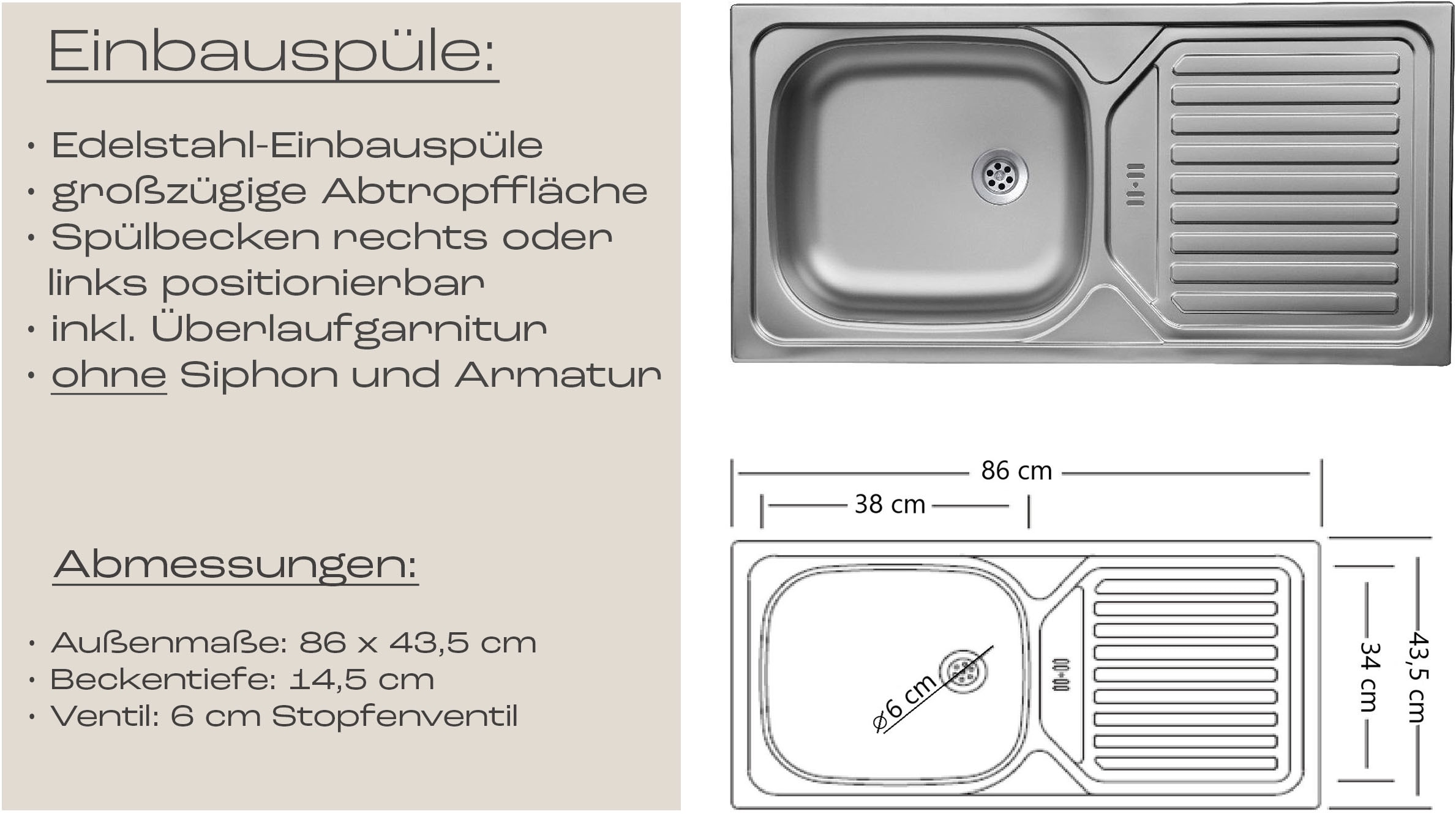 KOCHSTATION Küchenzeile »KS-Virginia,neu in verbesserter Ausführung« Arbeitsplatte 38 mm stark, Stauraum, Softclose,  Breite 300 cm, Soft-Close, wahlweise mit E-Geräten