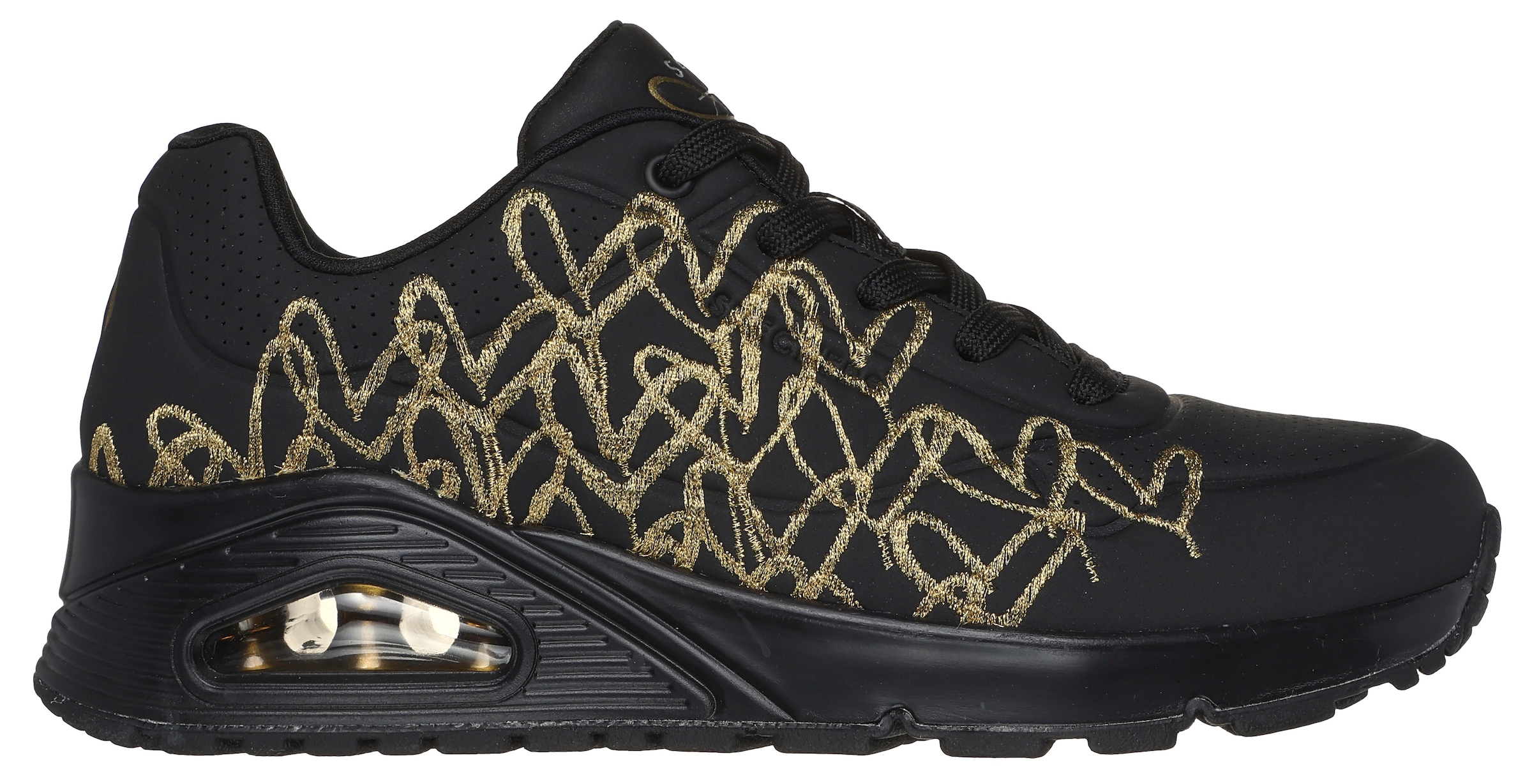 Skechers Sneaker »UNO-GOLDEN HEART«, Freizeitschuh, Schnürschuh mit goldfarbenen Mylar-Stickereien