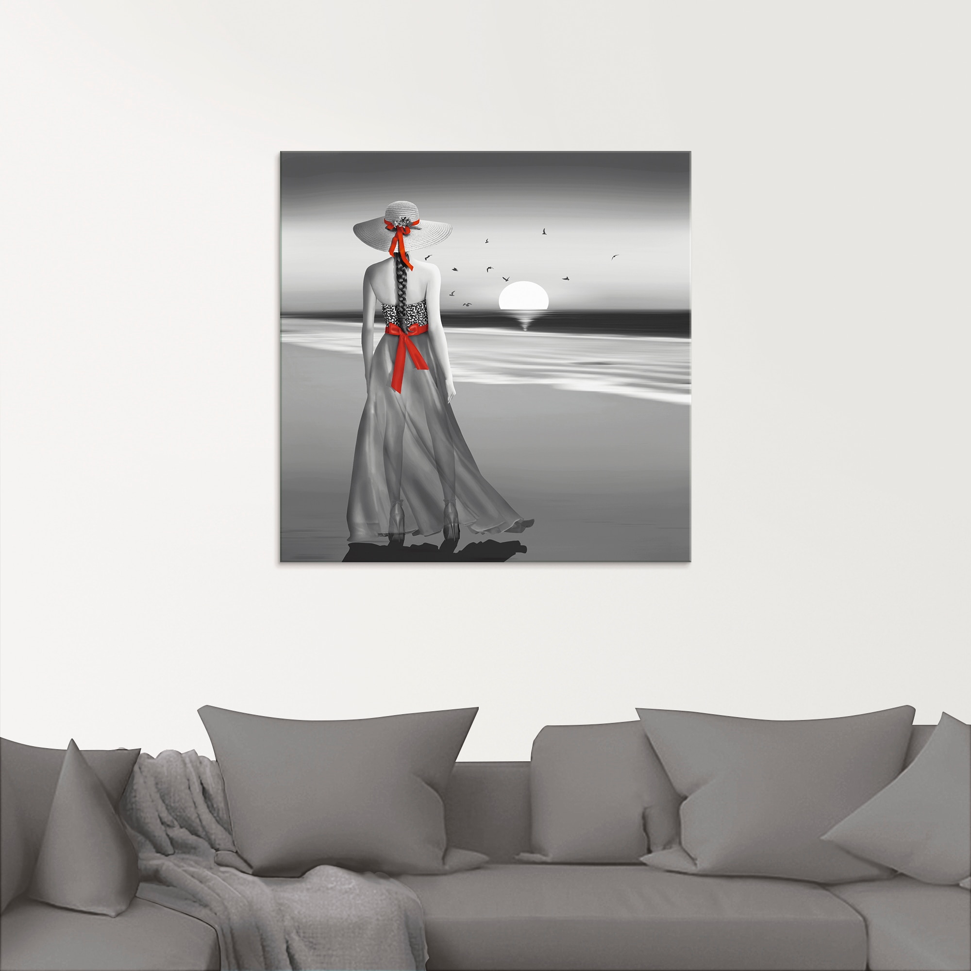 Artland Glasbild »Ein Blick zurück aufs Meer«, Frau, (1 St.), in verschiedenen Grössen