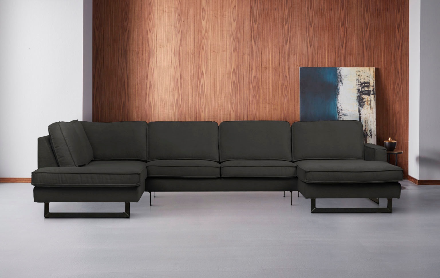 Places of Style Wohnlandschaft »Pinto, 350 cm, U-Form, XXL, mit Ottomanen«, Cord, Chenille, Lederoptik, mit Keder, Metallfüsse, Wellenunterfederung