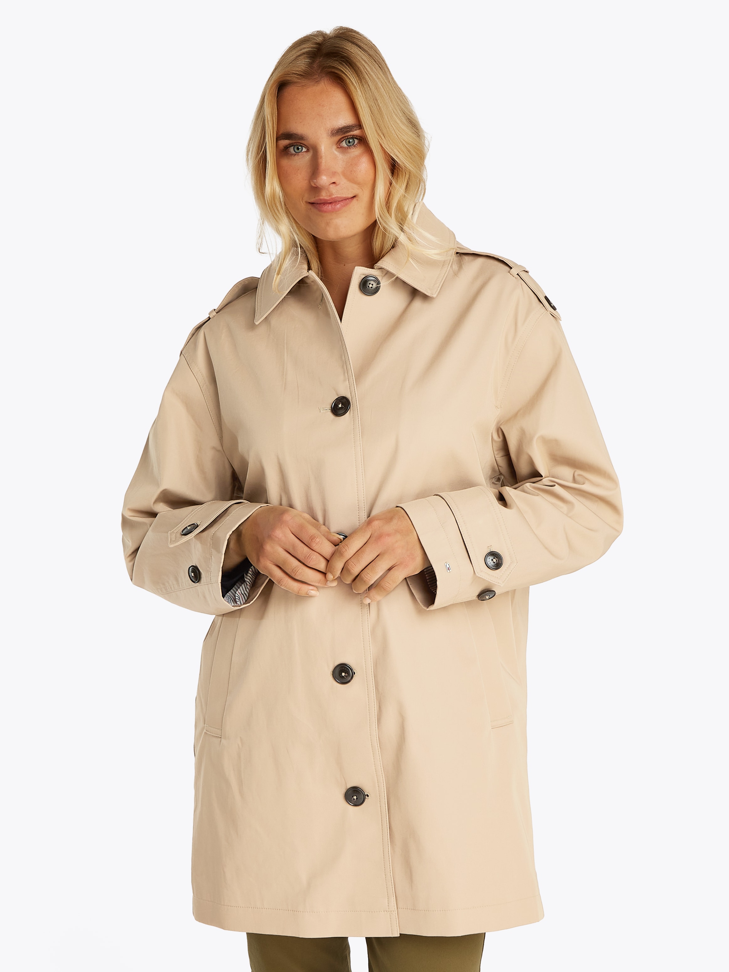 TOMMY HILFIGER Parka »ESS COTTON HOOD PARKA«, mit Kapuze, im Trench Coat Look, mit Kapuze, mit...