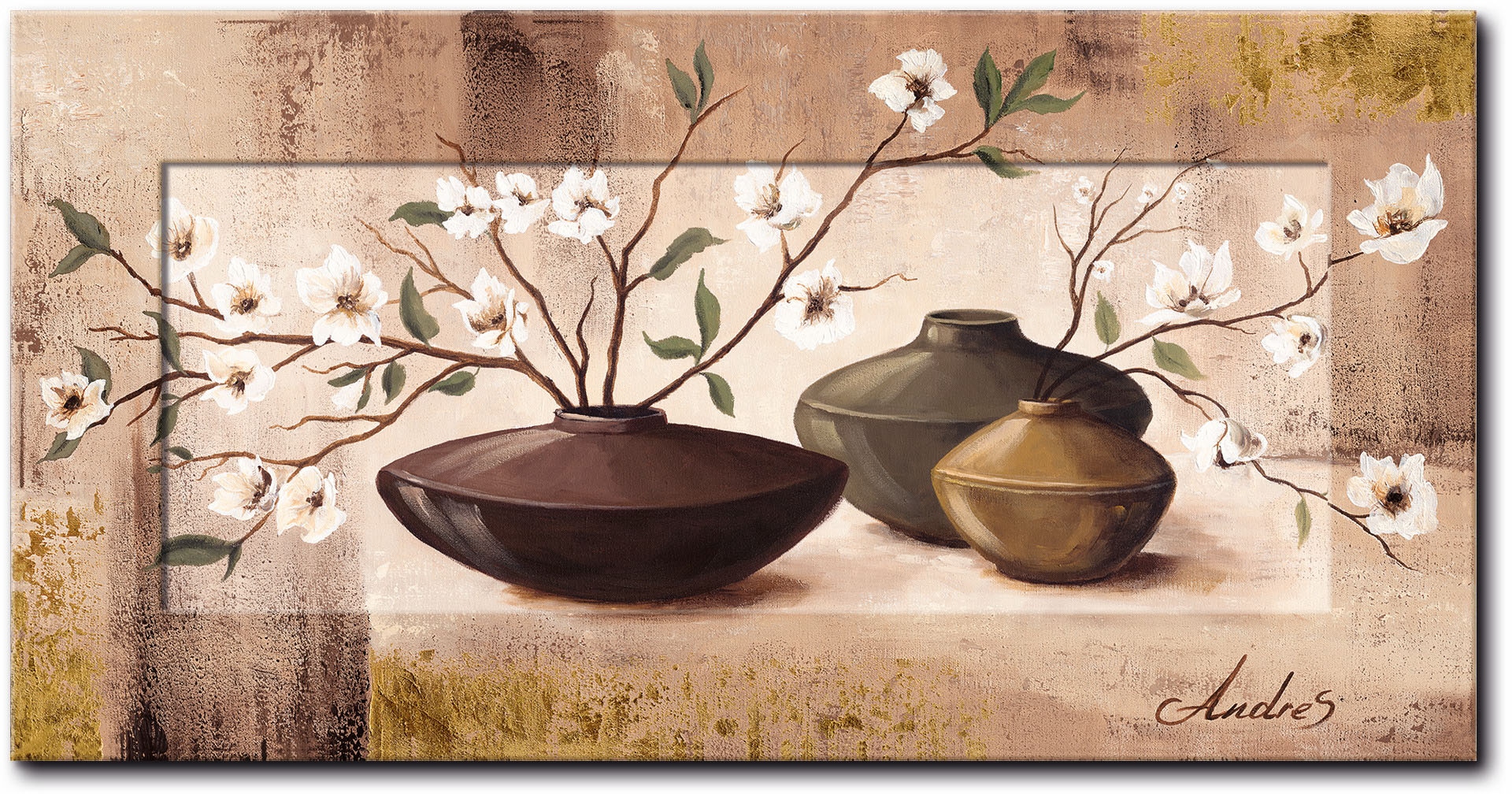 Artland Wandbild »Golden eingerahmte Kirschblüten«, Vasen & Töpfe, (1 St.)
