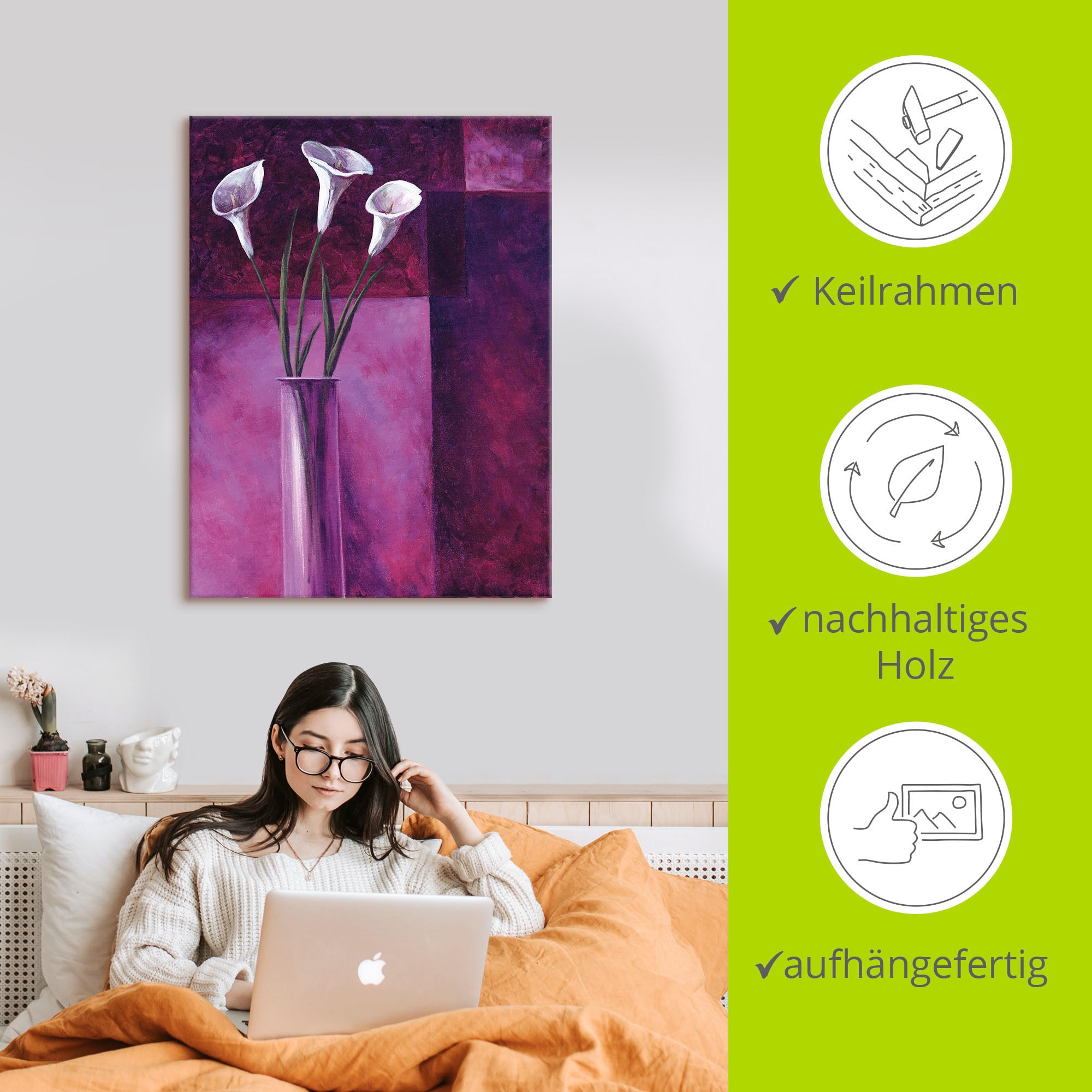 Artland Tableau sur toile »Callas Lila« 1 cuis tlg. auf Holzrahmen gespannt