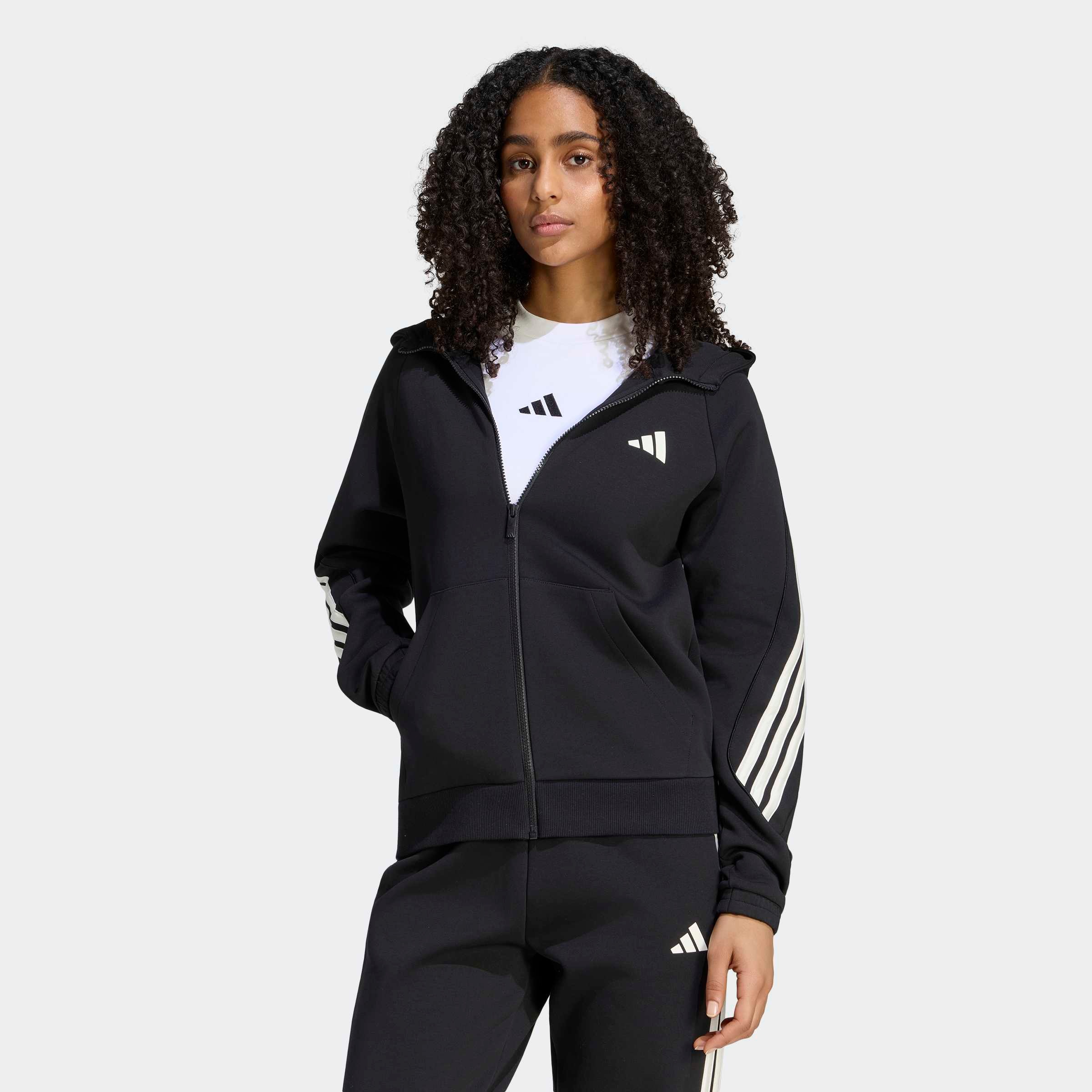 Image of adidas Sportswear Kapuzensweatjacke "STADIUM 3-STREIFEN, DURCHGEHENDER REISSVERSCHLUSS" mit normaler Länge, aus Baumwolle und Polyester