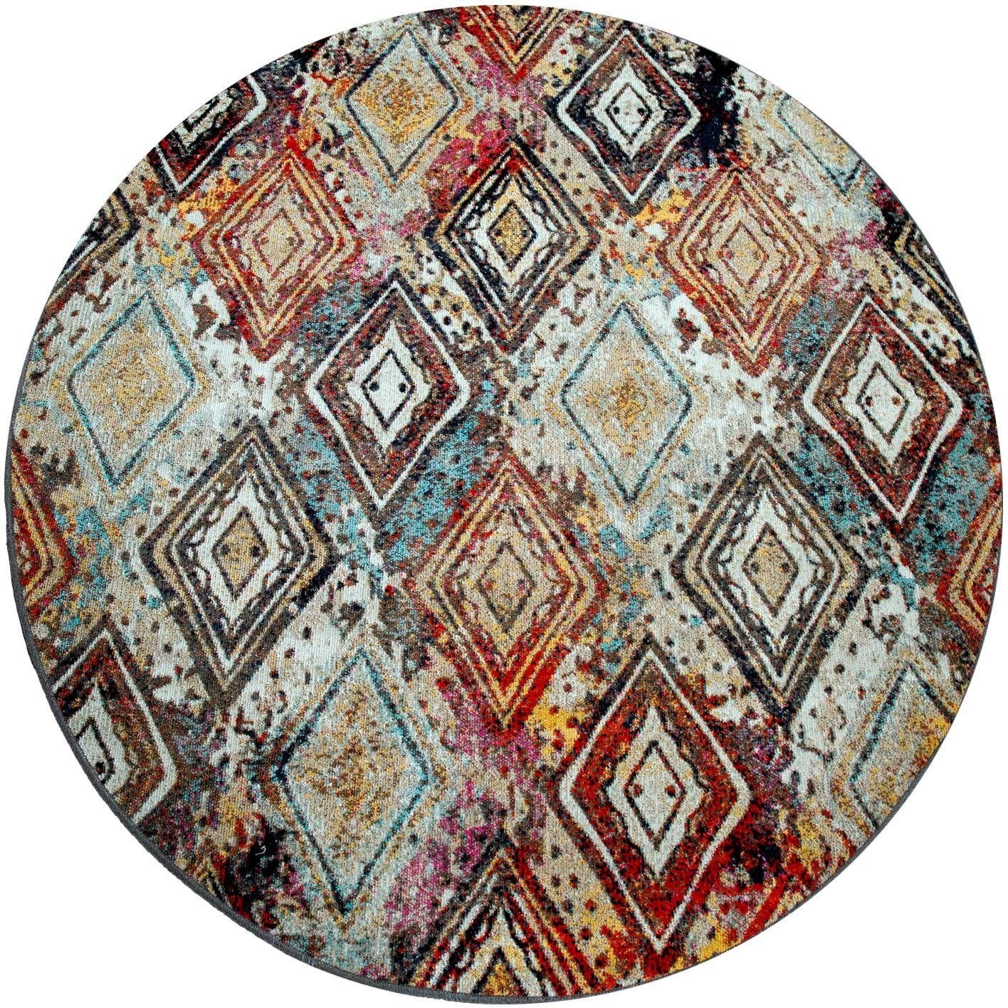 Image of Paco Home Teppich »Artigo 433«, rund, 4 mm Höhe, Kurzflor, Rauten Muster, Vintage Design, In- und Outdoor geeignet, ideal im Wohnzimmer & Schlafzimmer bei Ackermann Versand Schweiz