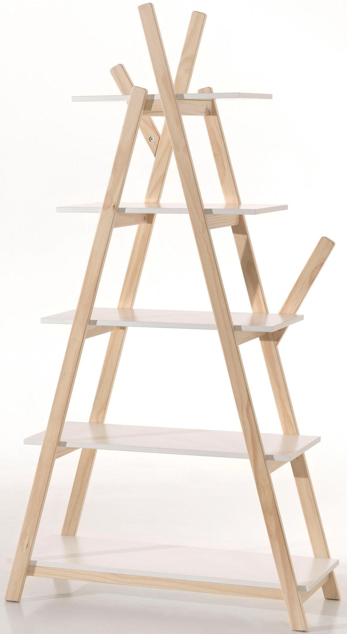 Vipack Kinderregal »Kiddy, mit 5 Fachböden in verschieden Grössen«, (B/H/T ca. 90x169x34cm, Gestell Kiefer natur, Böden Weiss lackiert), es kann universell in Räumen einsetzbar