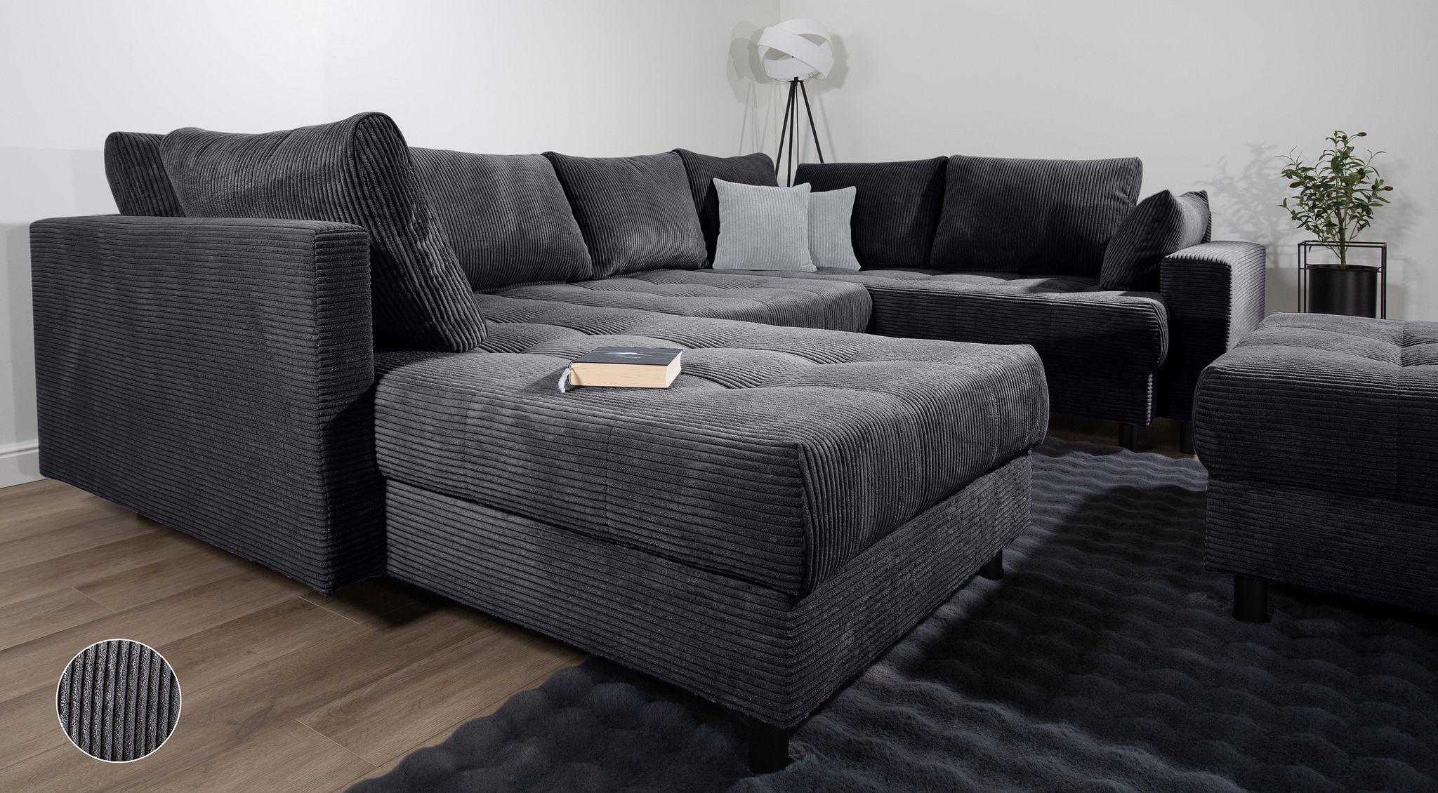 Home affaire Wohnlandschaft »Toni U-Form mit Armlehne«, inkl. Hocker und Zierkissen in abgesetzter Farbe, mit Bonnelfederkern