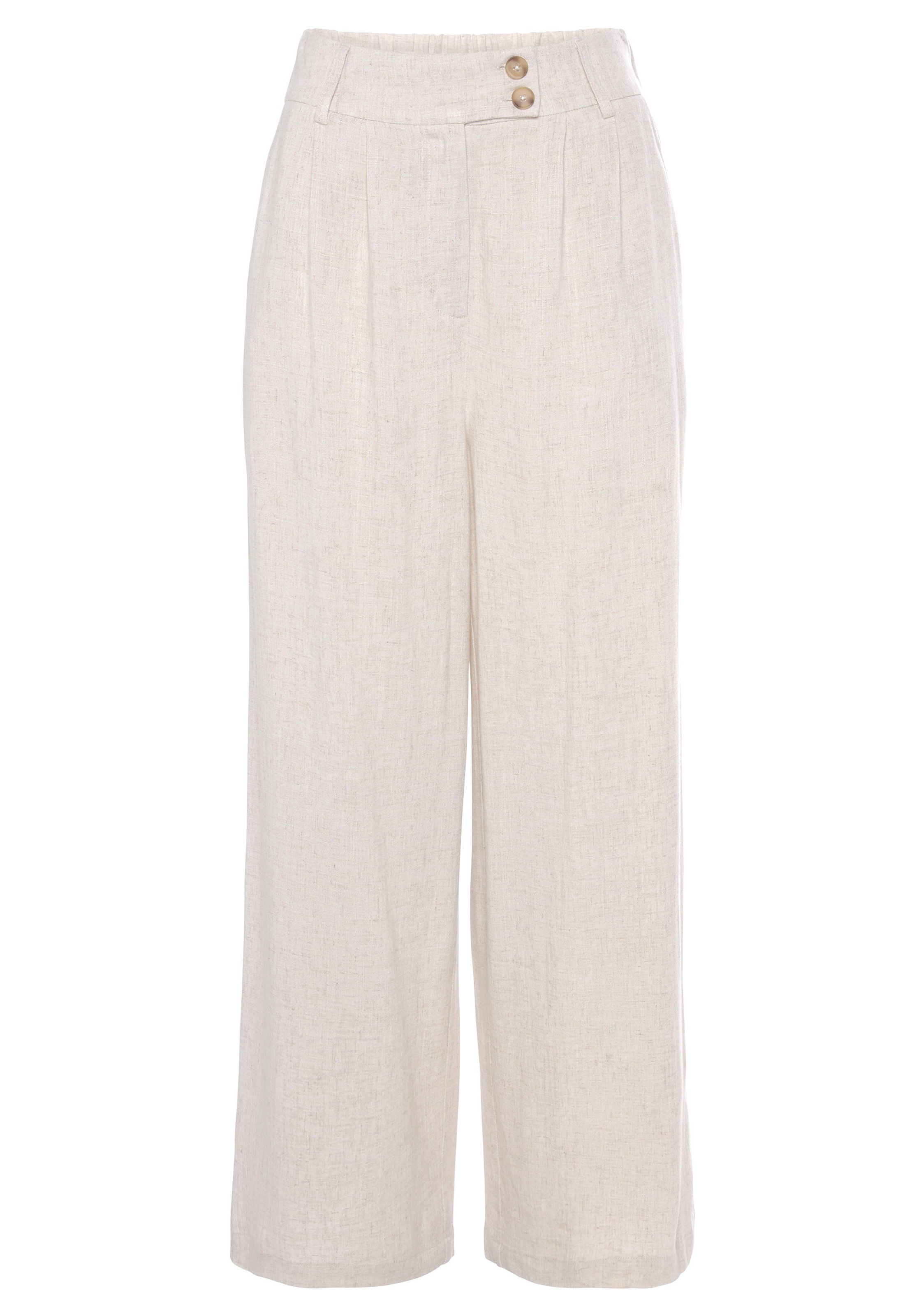 LASCANA Bundfaltenhose "aus leichtem Leinenmix mit weitem, luftigem Bein" mit Taschen und Knopfdetail, weites Bein, leichte Sommerhose